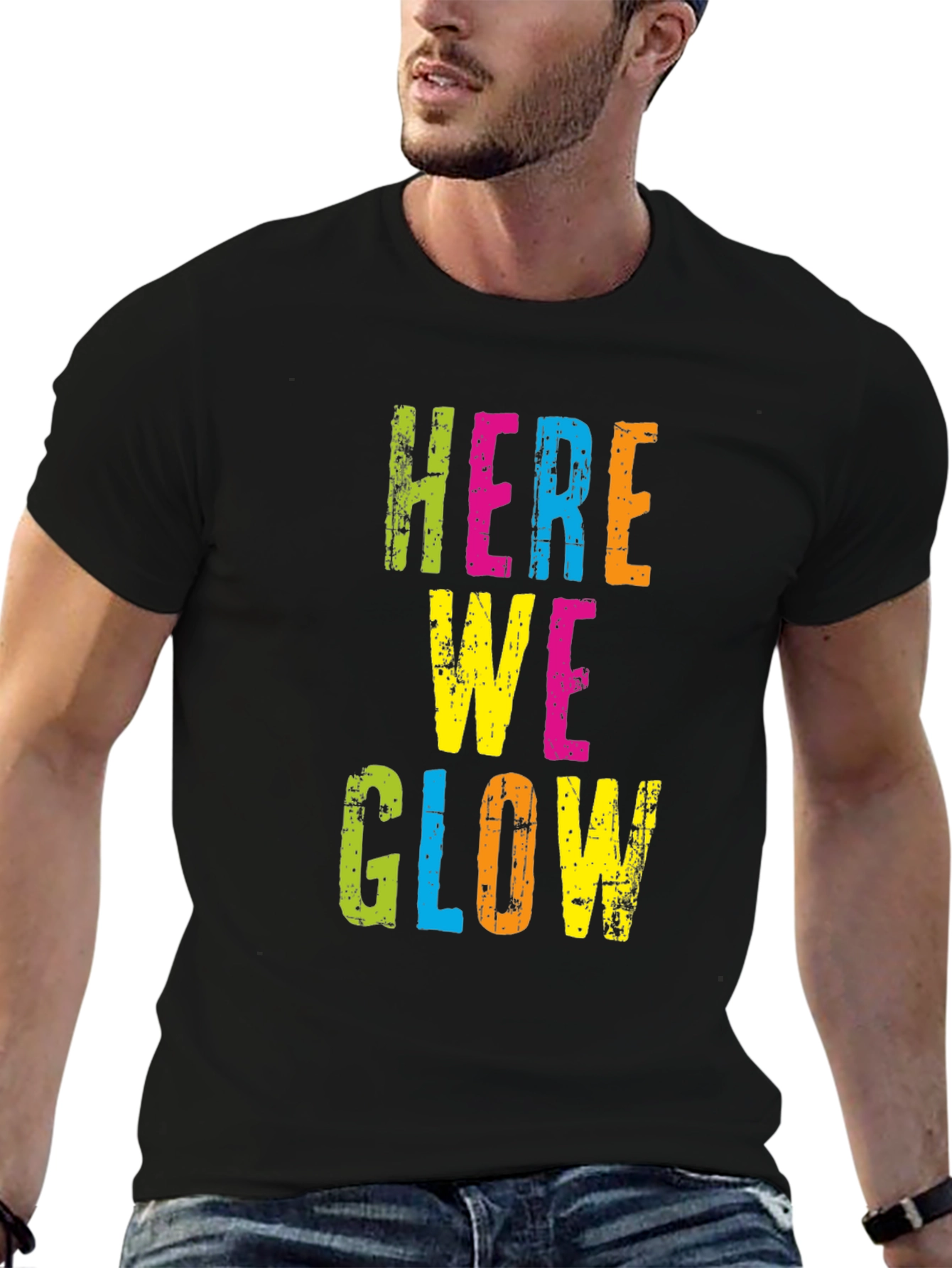 Black Here We Glow Graphic Tee - Party Ready T-Shirt view 6