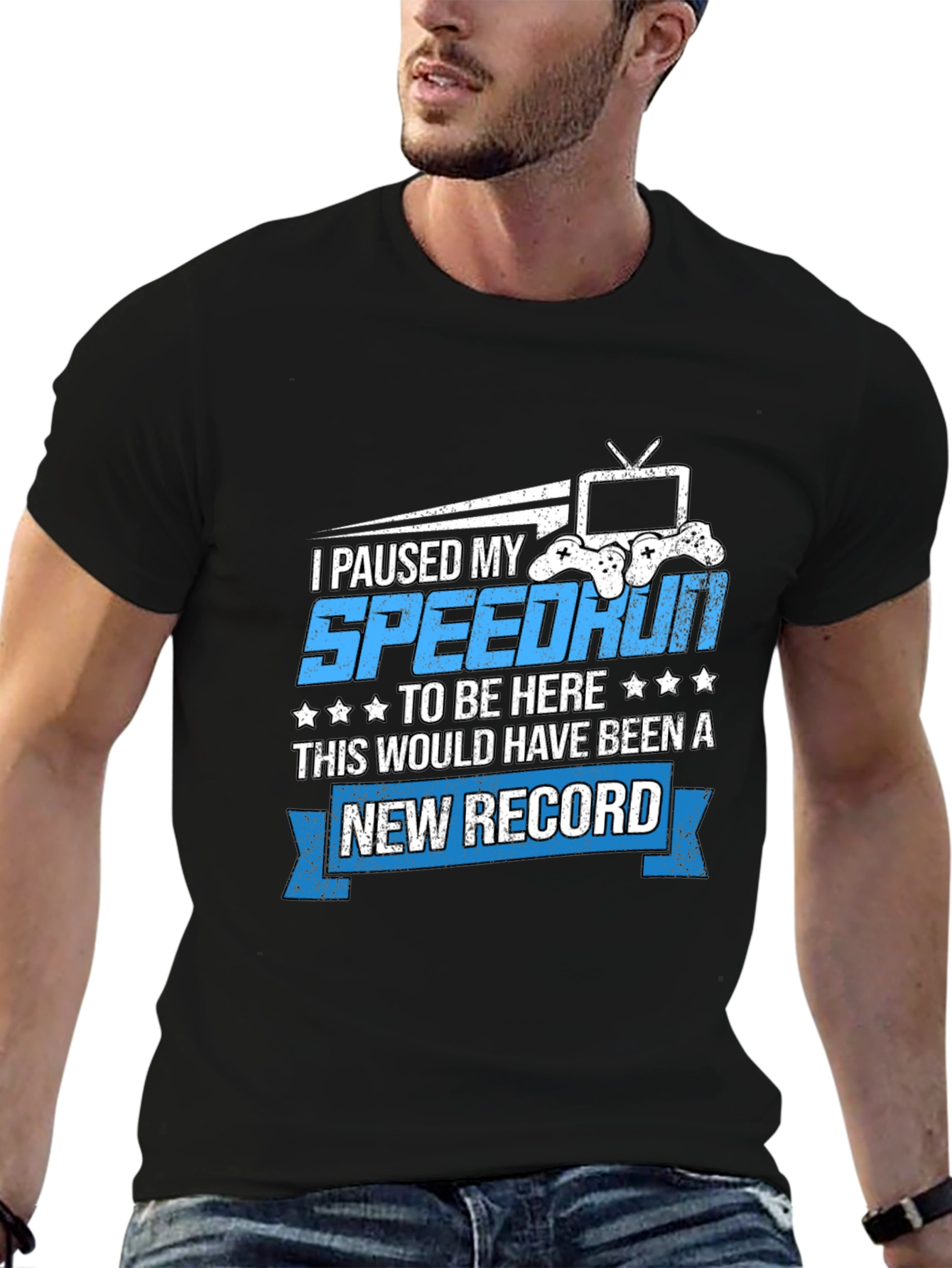 Black Gamer T-Shirt - Paused My Speedrun view 6