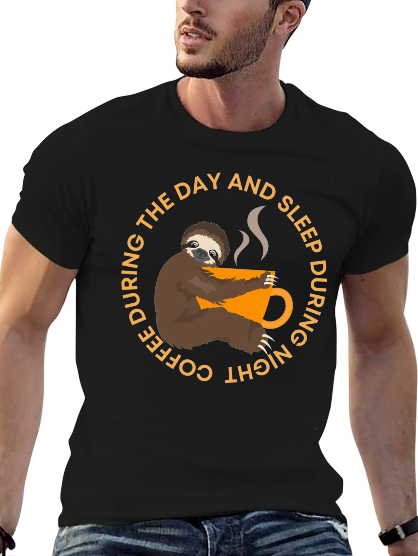 Black Coffee Sloth T-Shirt - Sleep During Night view 6