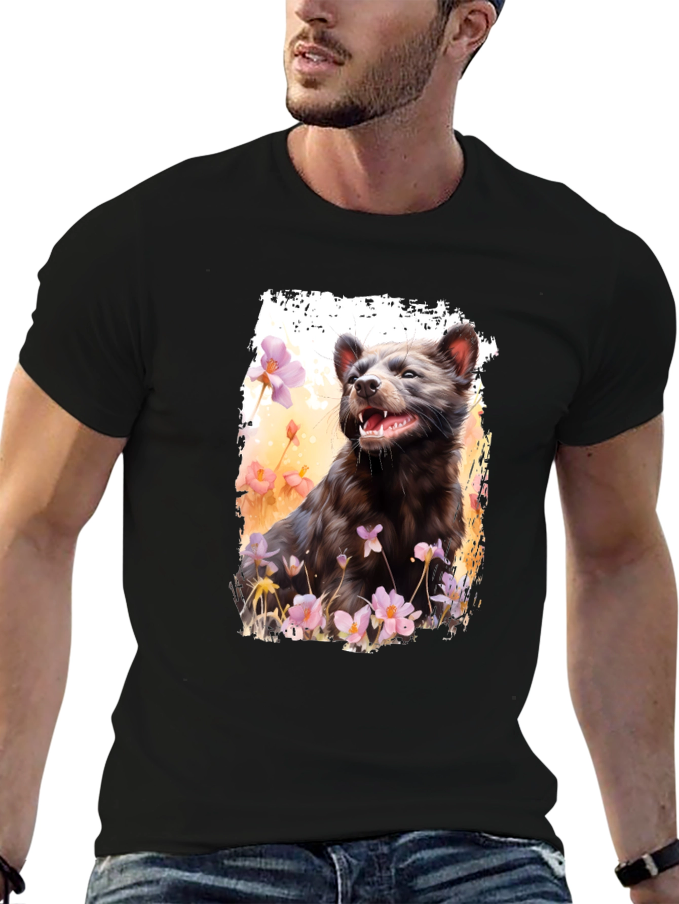 Black Tasmanian Devil Floral Print T-Shirt view 6