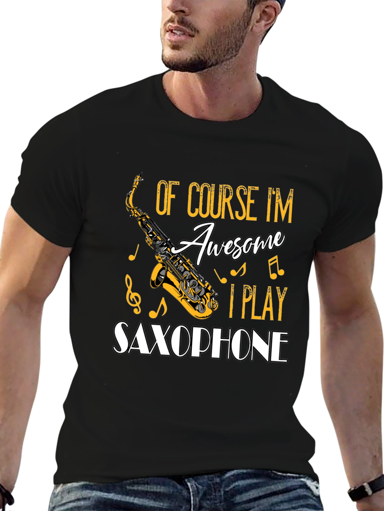 Black Saxophone Player Graphic T-Shirt - Awesome Musician Tee view 6