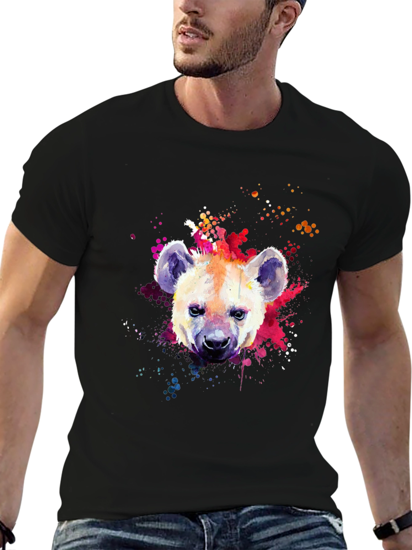 Black Hyena Watercolor Graphic Print Black T-Shirt view 6