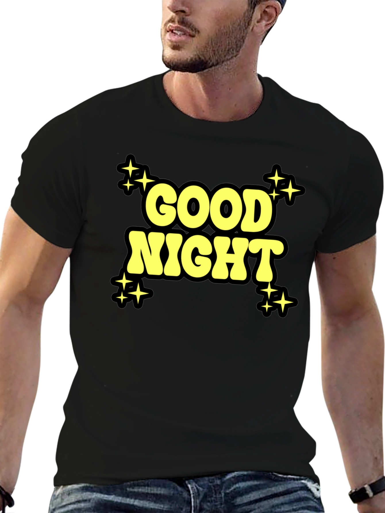 Black Good Night Graphic Print Black T-Shirt view 6