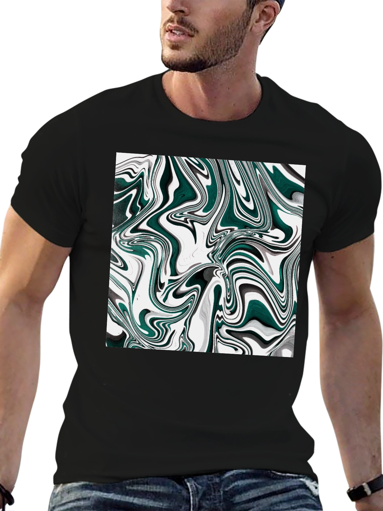 Black Abstract Swirl Graphic T-Shirt - Modern Art Tee view 6