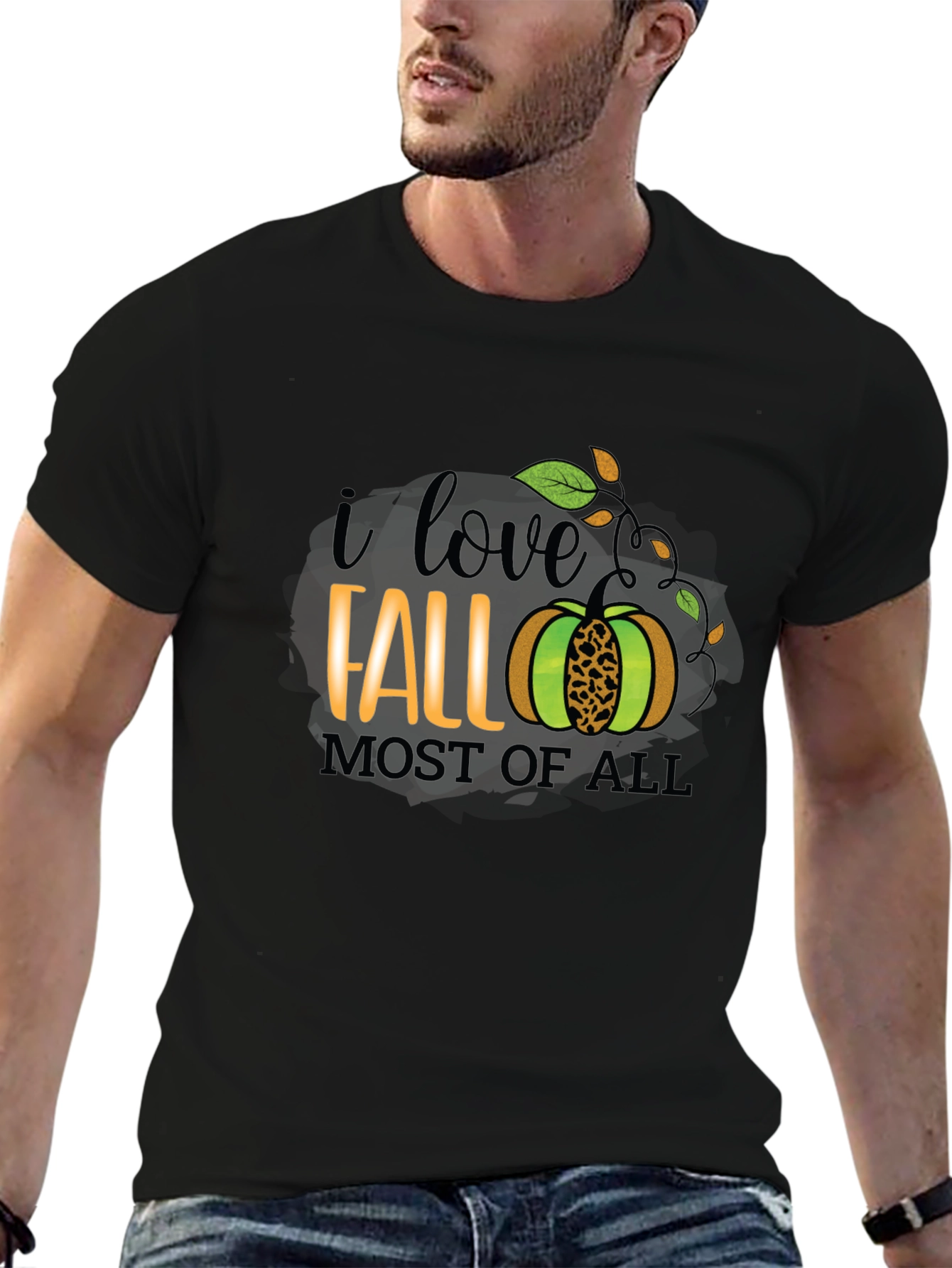 Black I Love Fall Most of All T-Shirt - Autumn Graphic Tee view 6