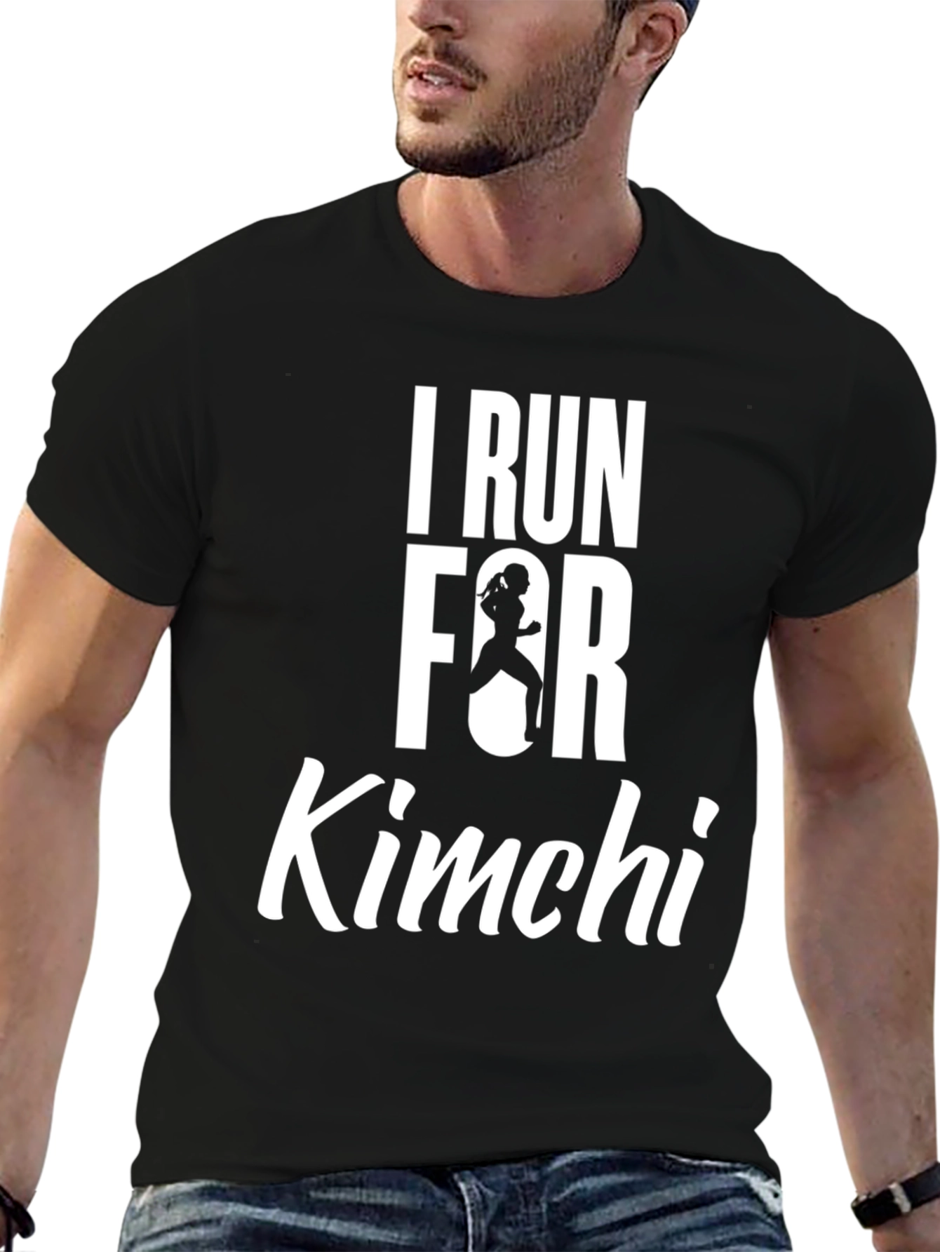 Black I Run For Kimchi T-Shirt - Black Cotton Tee view 6