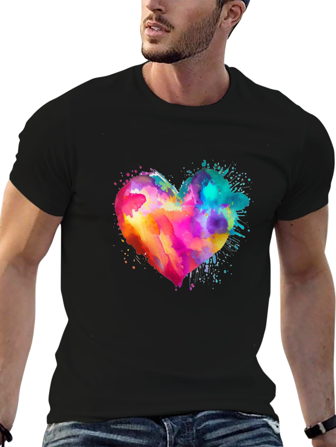 Black Watercolor Heart Graphic Tee - Soft Cotton Blend view 6