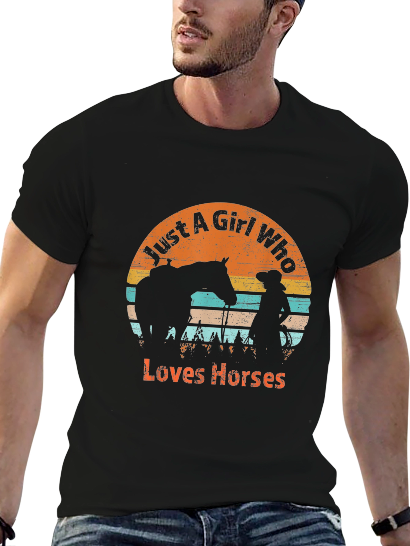 Black Just A Girl Who Loves Horses Graphic T-Shirt view 6