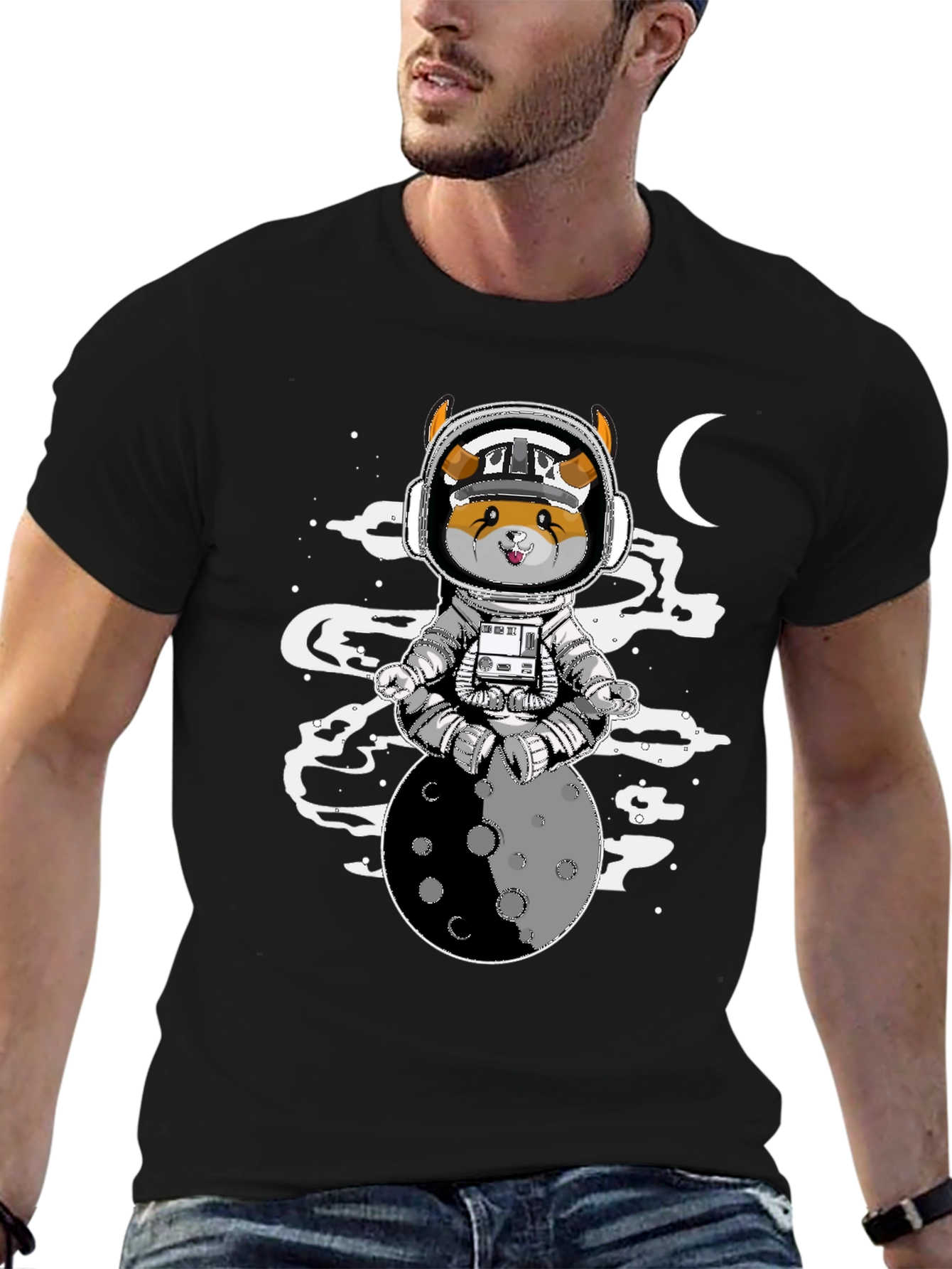 Black Astronaut Dog on the Moon T-Shirt view 6