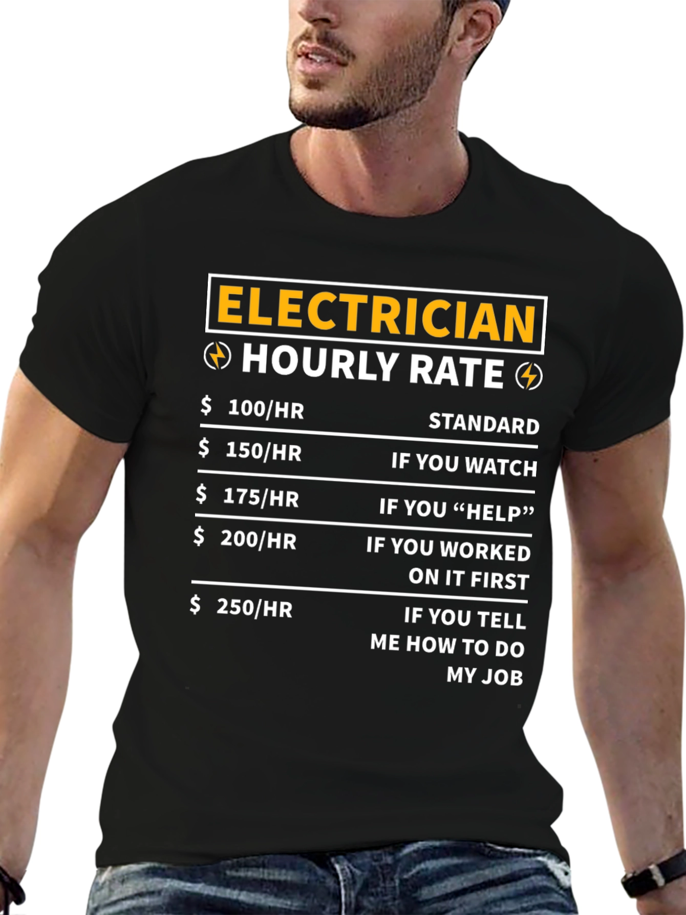Black Electrician Hourly Rate T-Shirt - Funny Job Tee view 6