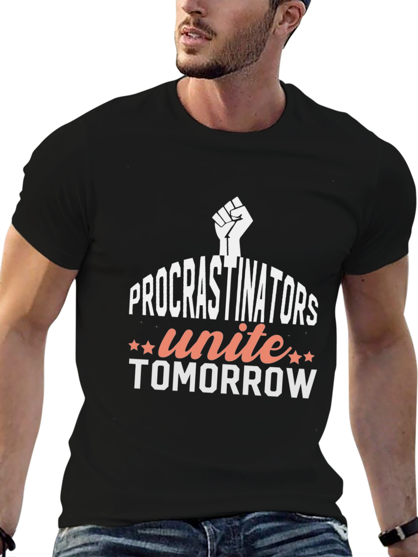 Black Procrastinators Unite Tomorrow Graphic T-Shirt view 6