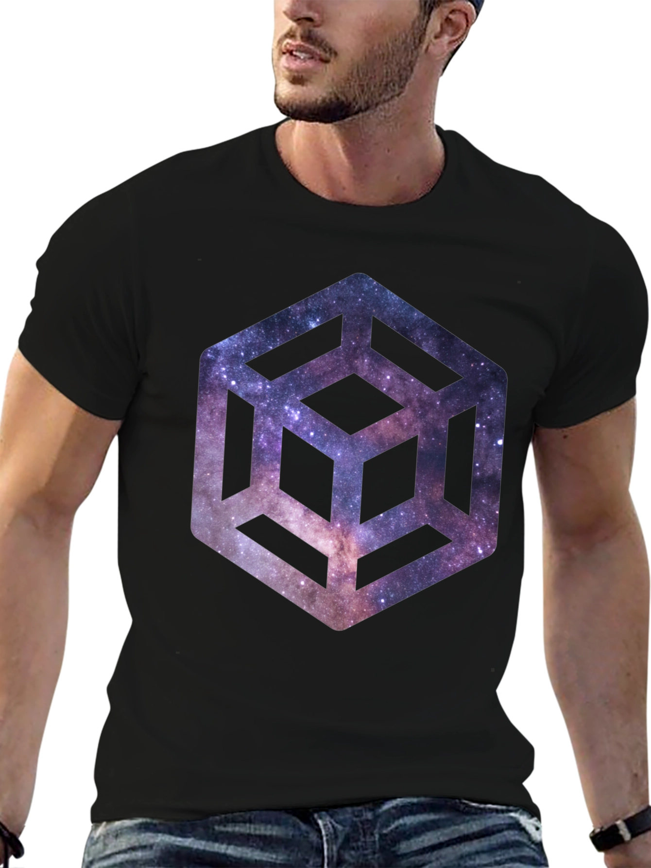 Black Galaxy Cube Black T-Shirt view 6