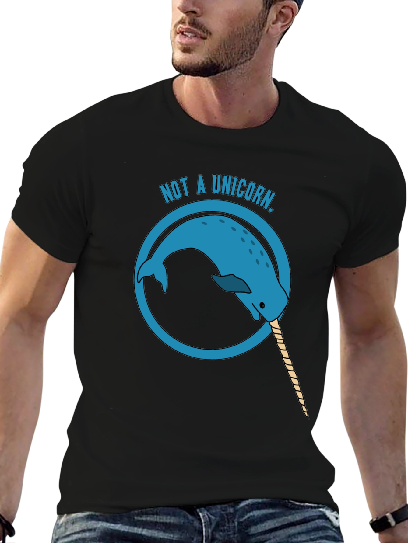 Black Not a Unicorn - Narwhal Graphic Tee - Men's Black T-Shirt view 6