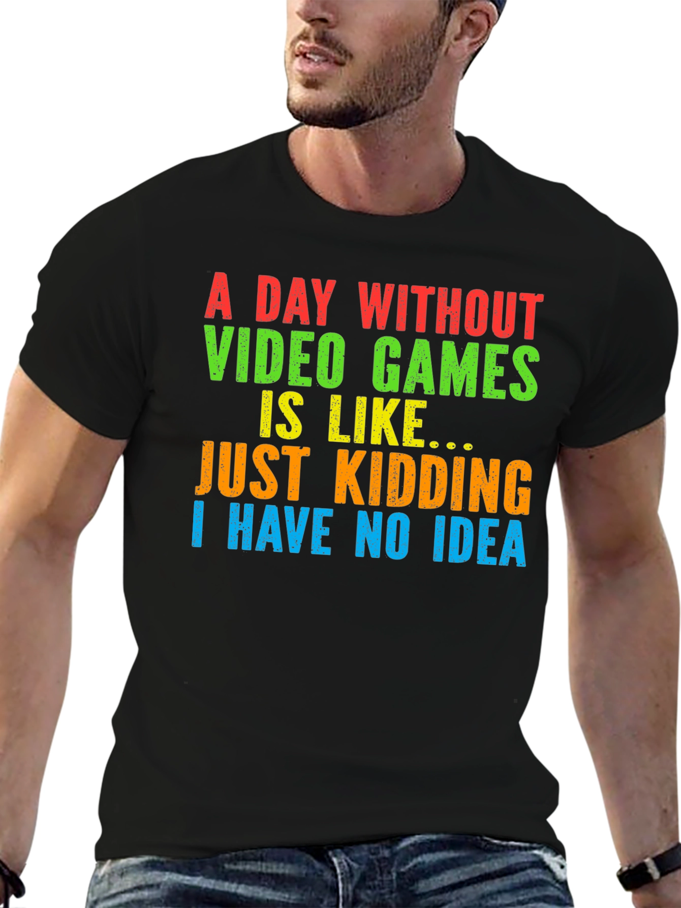 Black A Day Without Video Games T-Shirt - Funny Gamer Tee view 6