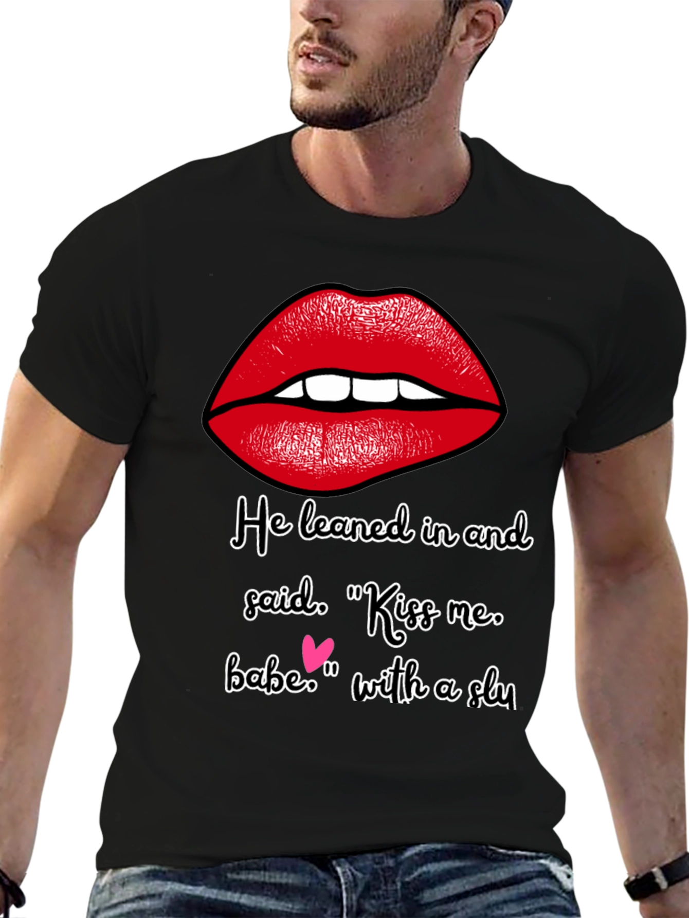 Black Kiss Me Graphic Tee - Soft Cotton Blend view 6