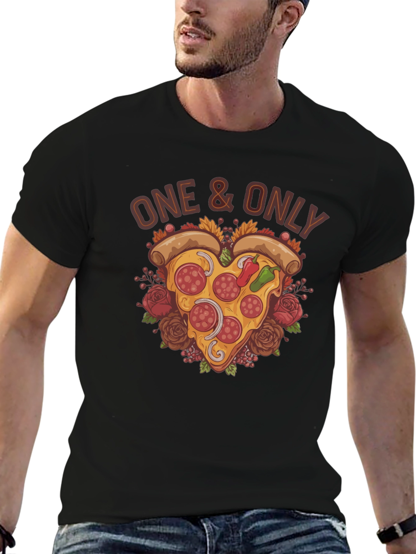 Black One & Only Pizza Heart Graphic T-Shirt view 6
