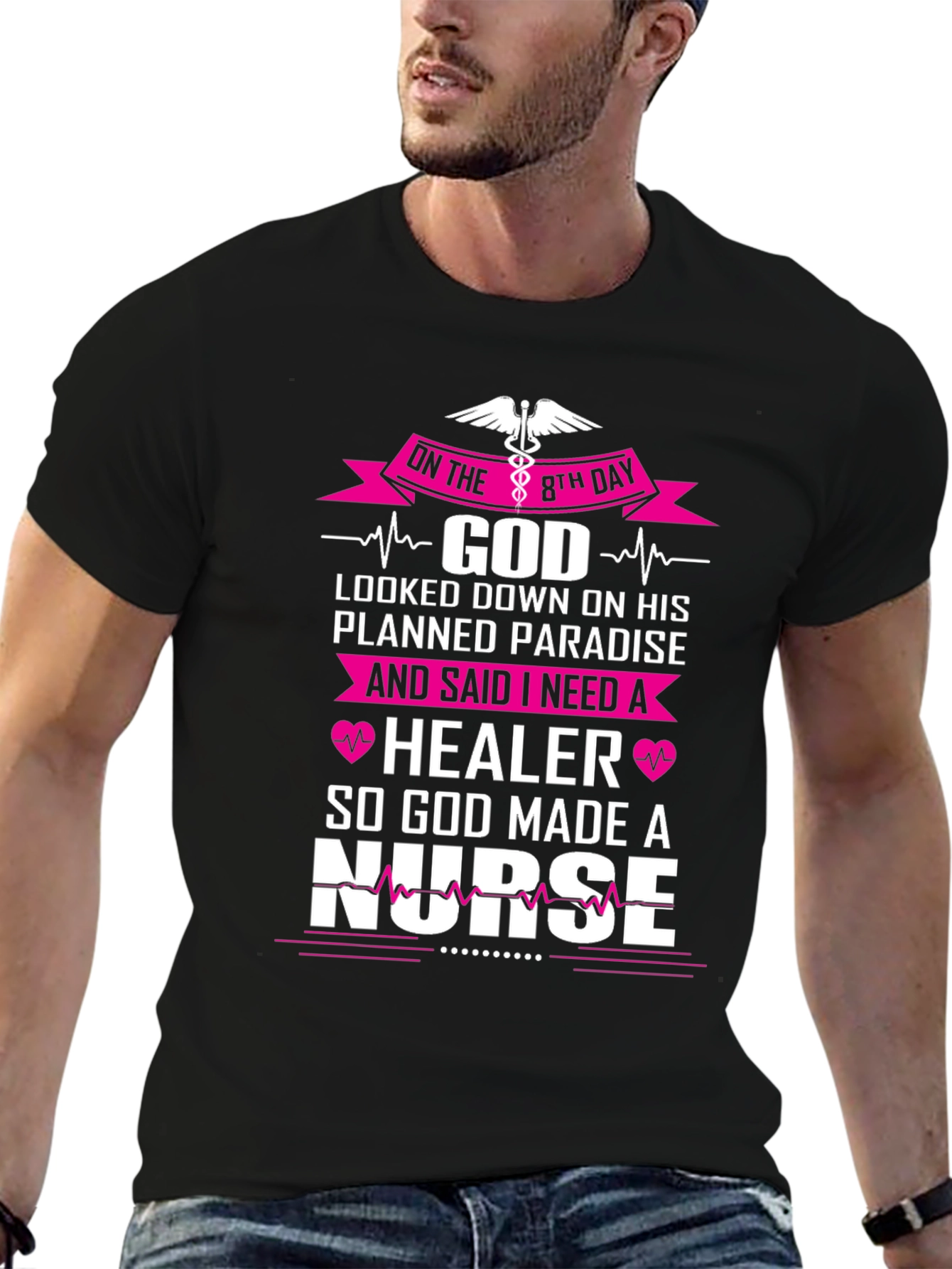 Black Nurse T-Shirt: God Made a Nurse Graphic Tee view 6