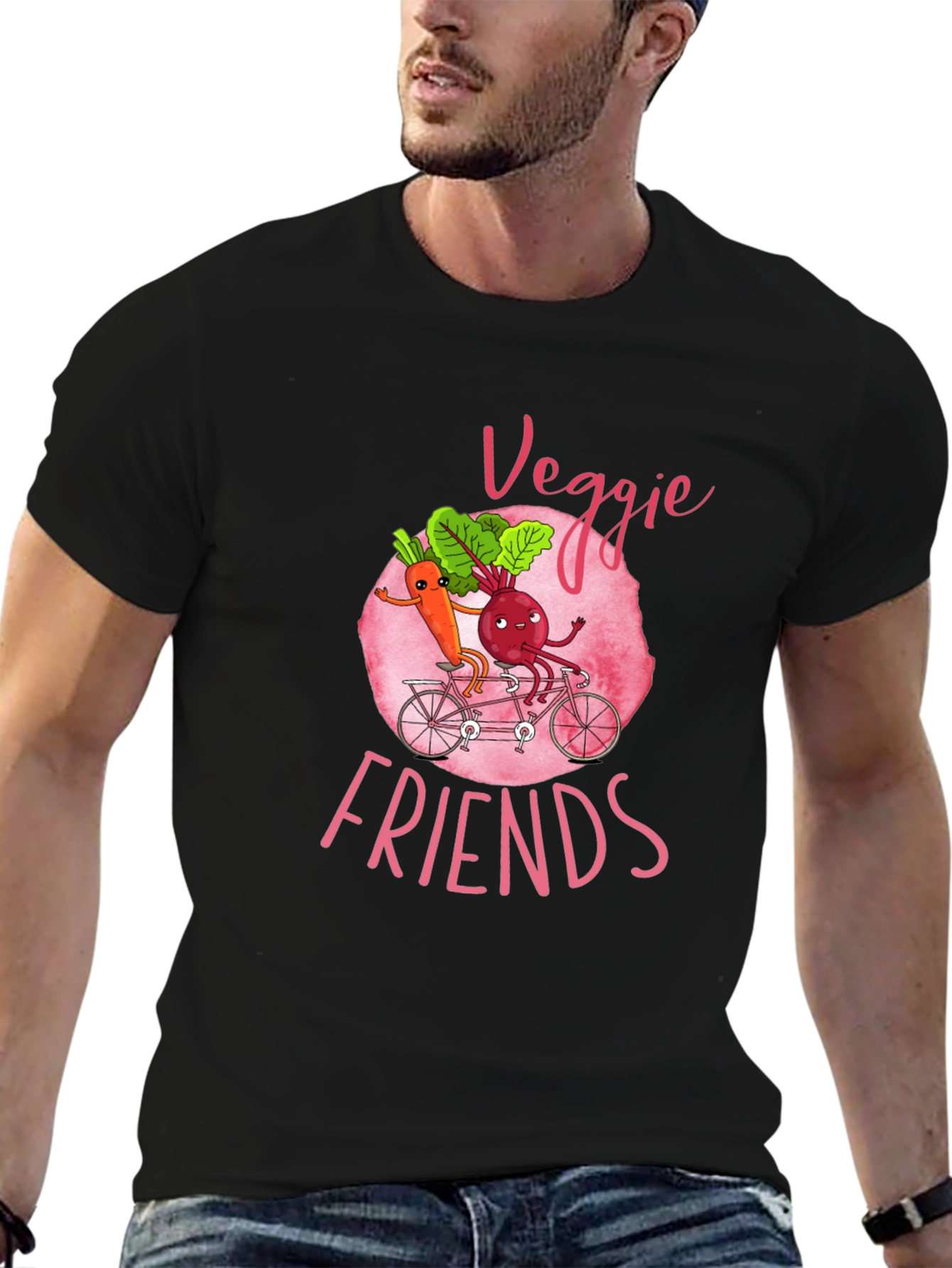 Black Veggie Friends Graphic T-Shirt - Cute Cartoon Design view 6