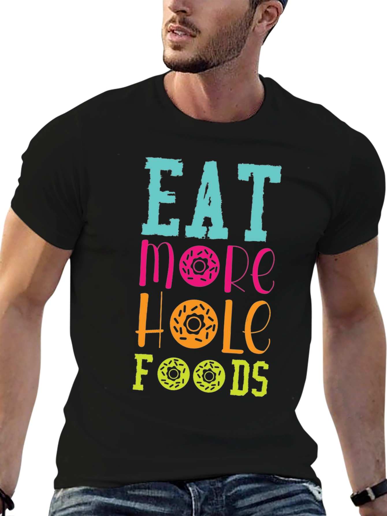Black Eat More Hole Foods Donut T-Shirt view 6