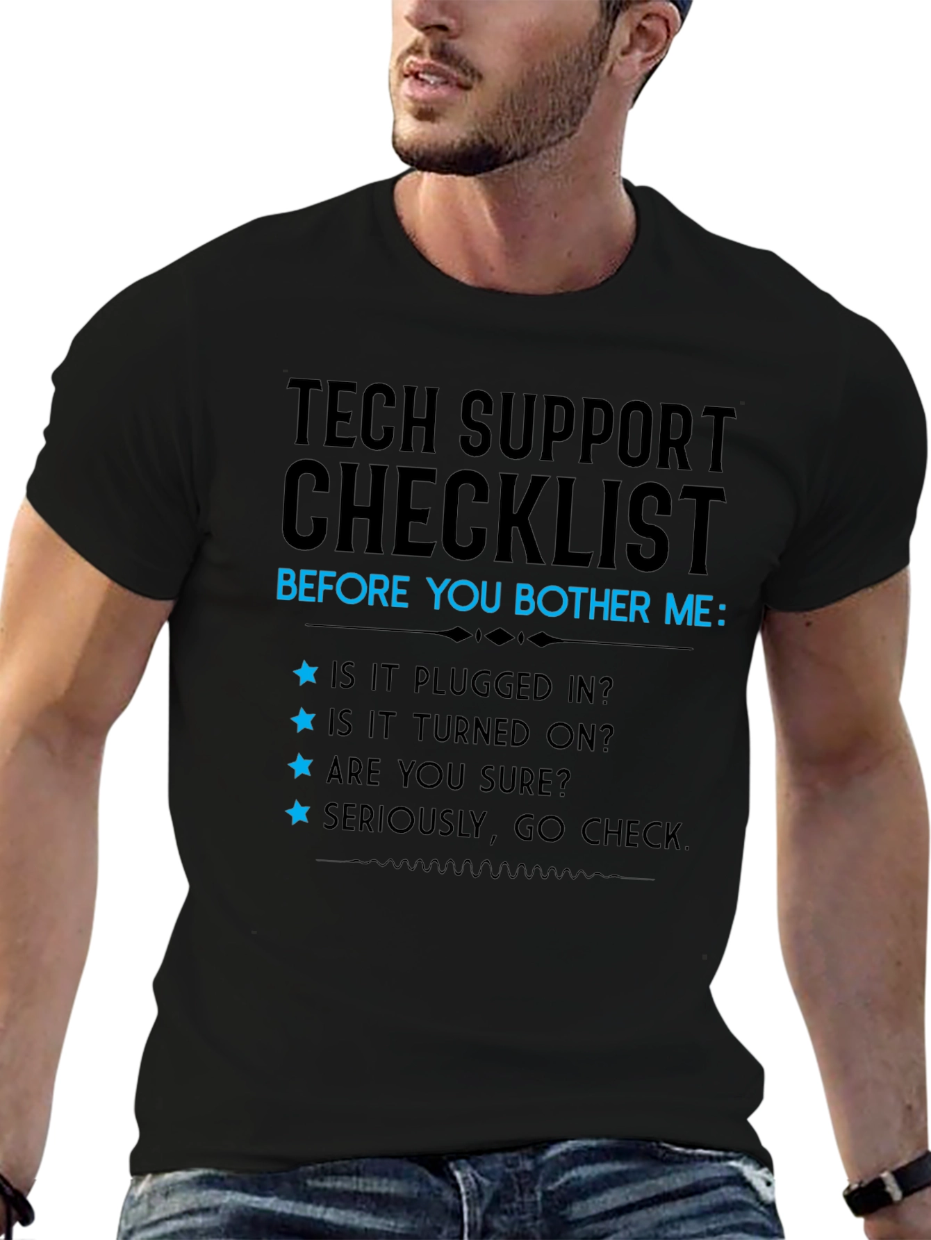 Black Tech Support Checklist T-Shirt view 6