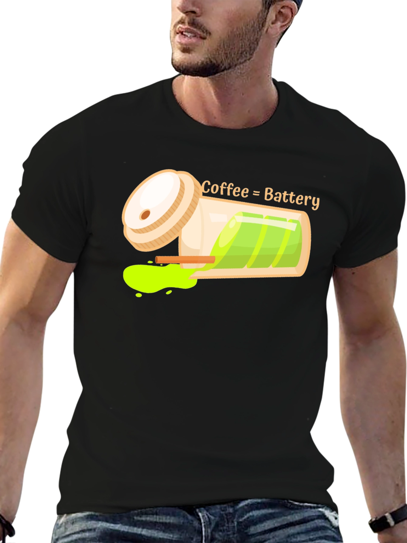 Black Coffee Battery Graphic T-Shirt - Recharge Your Day! view 6