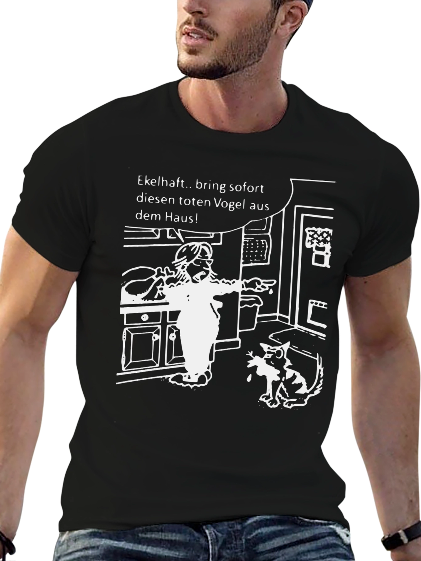 Black Funny Cartoon Graphic T-Shirt - Bring the Bird Out! view 6