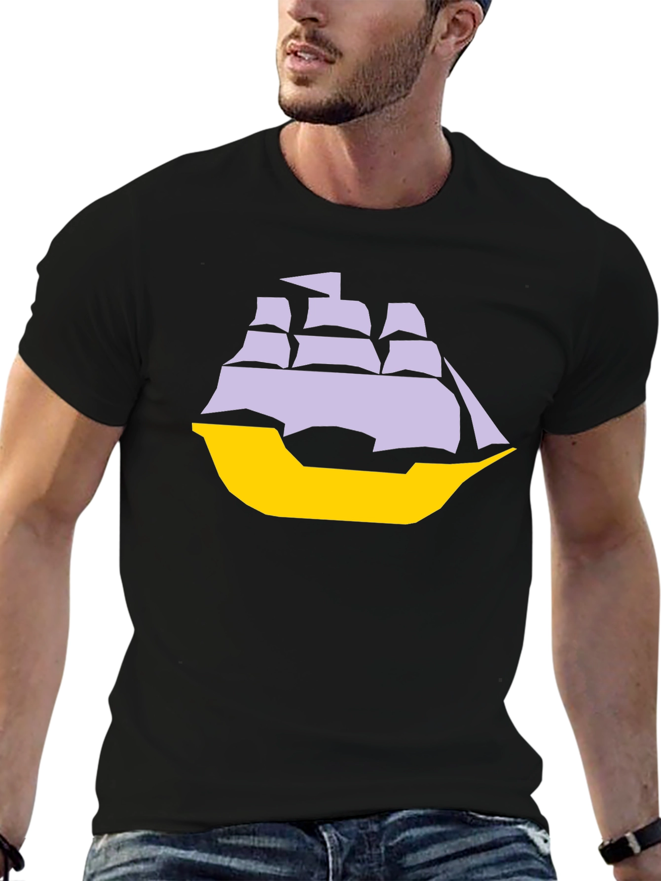 Black Sailboat Graphic Tee - Black Cotton Blend T-Shirt view 6