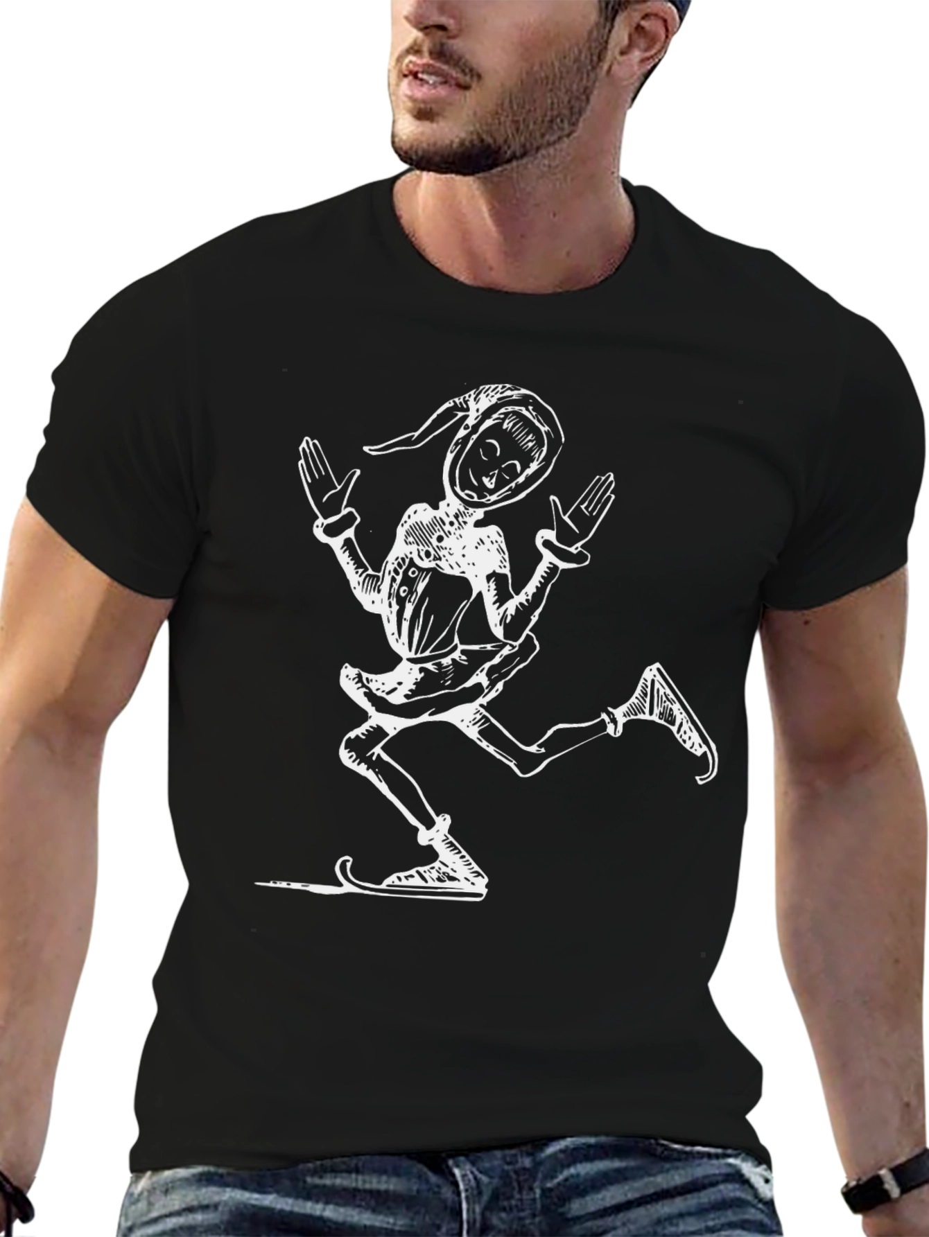 Black Retro Jester Graphic Tee - Black Cotton T-Shirt view 6