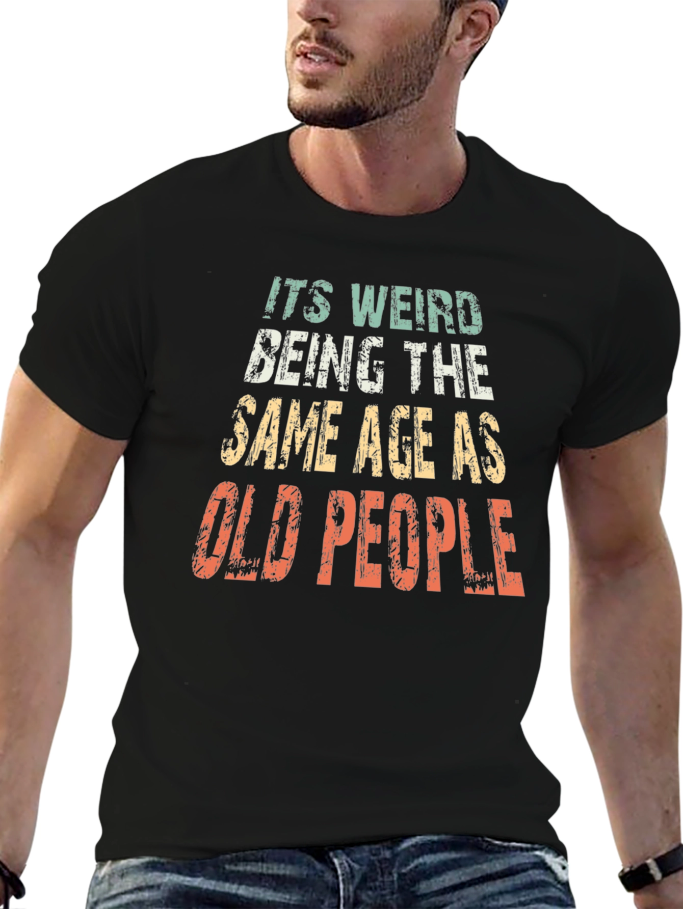 Black Funny "Old People" Graphic T-Shirt view 6