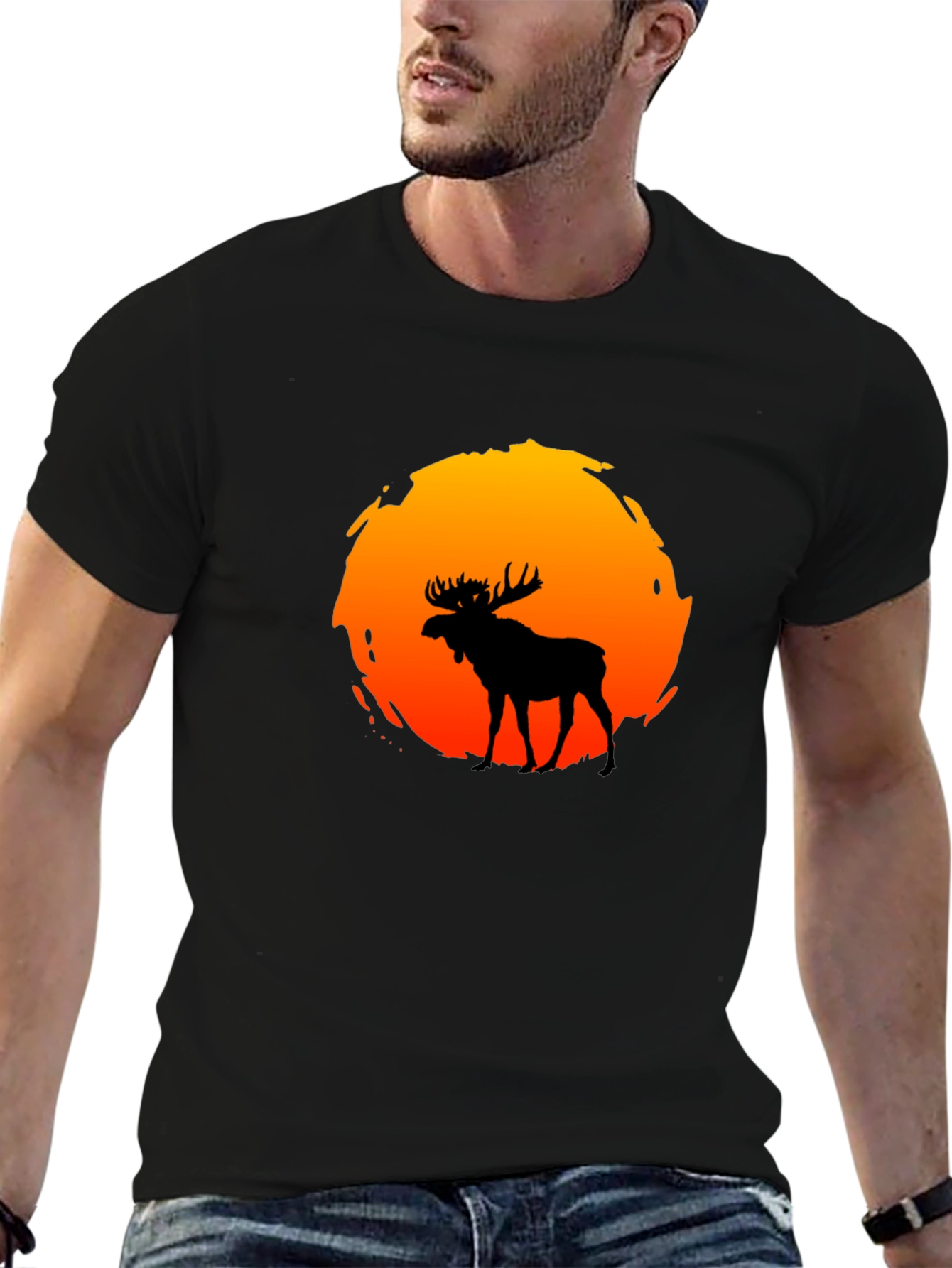 Black Moose Silhouette Sunset Graphic T-Shirt view 6