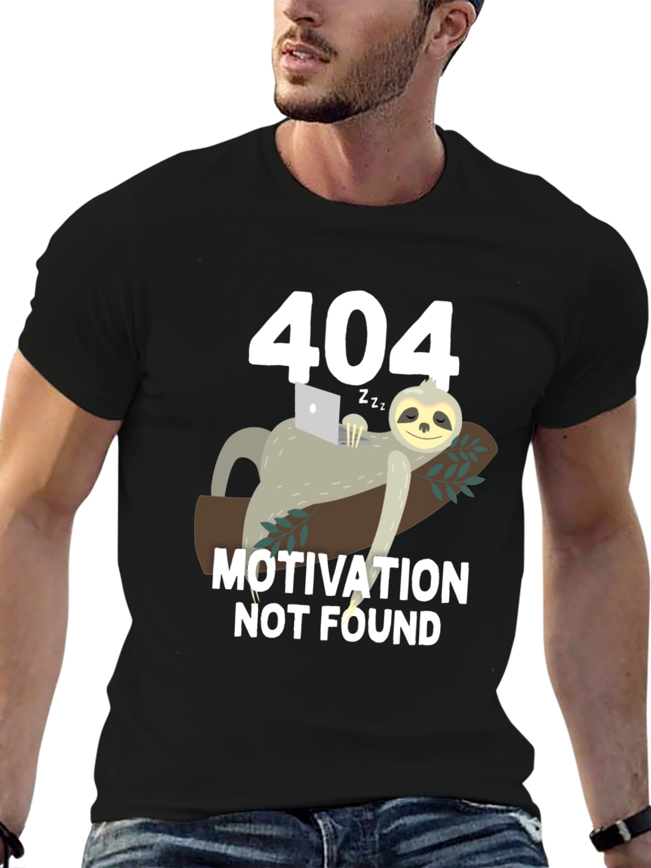 Black 404 Motivation Not Found Sloth Graphic T-Shirt view 6