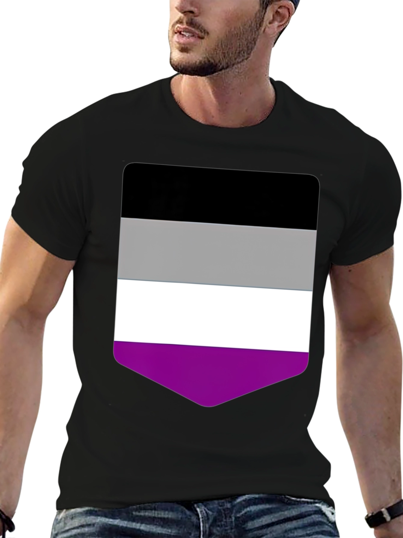 Black Asexual Pride Flag T-Shirt - Black Crew Neck Tee view 6