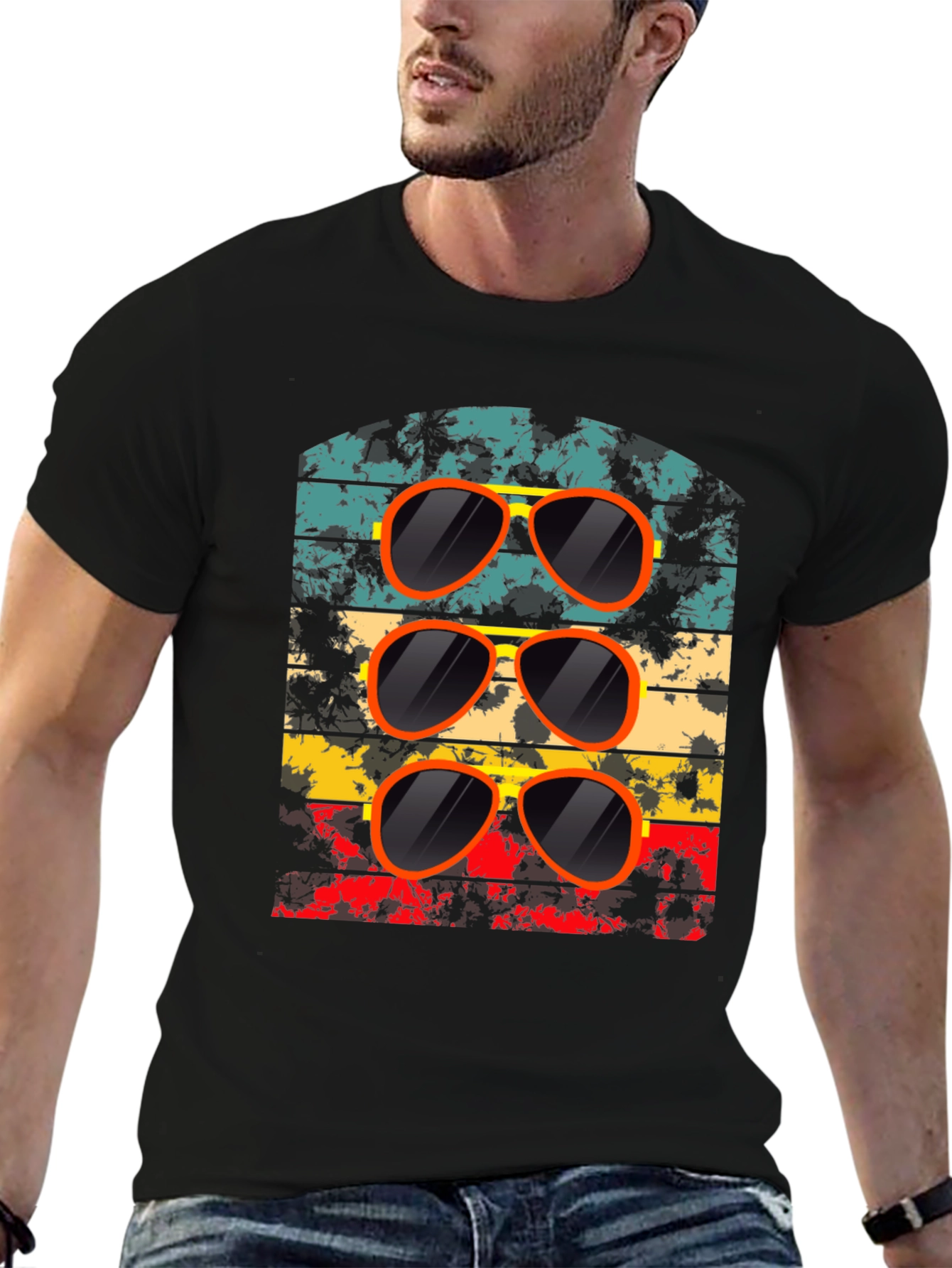 Black Retro Sunglasses T-Shirt - Cool Vintage Design view 6