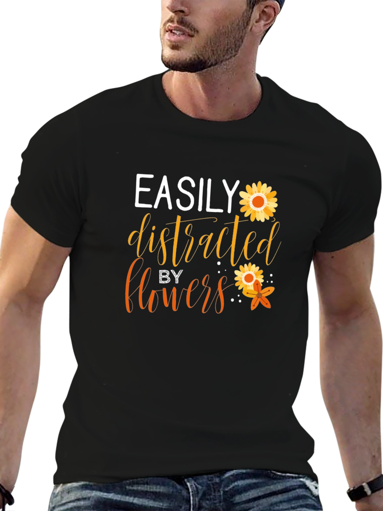 Black Easily Distracted By Flowers Graphic Tee view 6