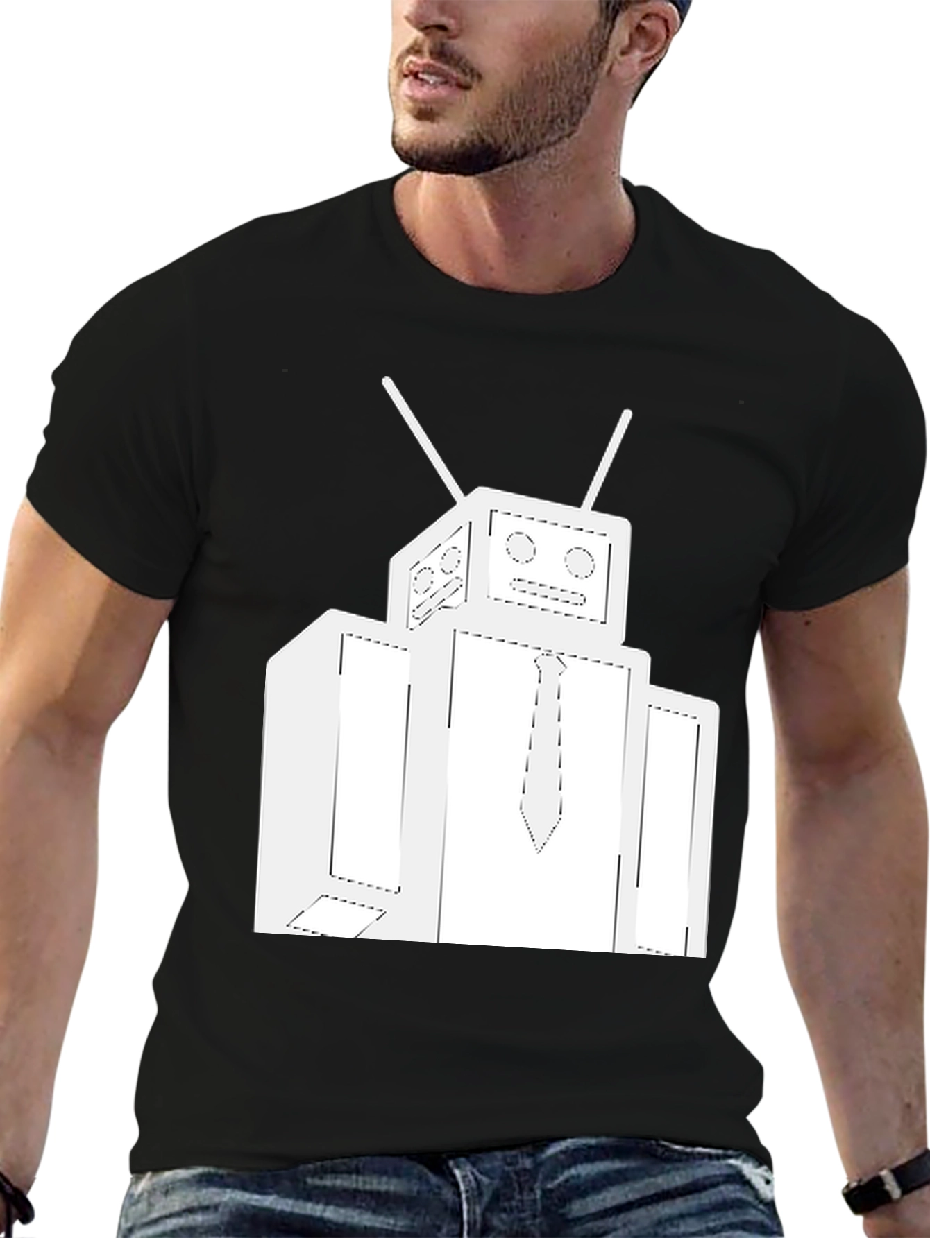 Black Robot Graphic Tee - Black Cotton Crew Neck Shirt view 6