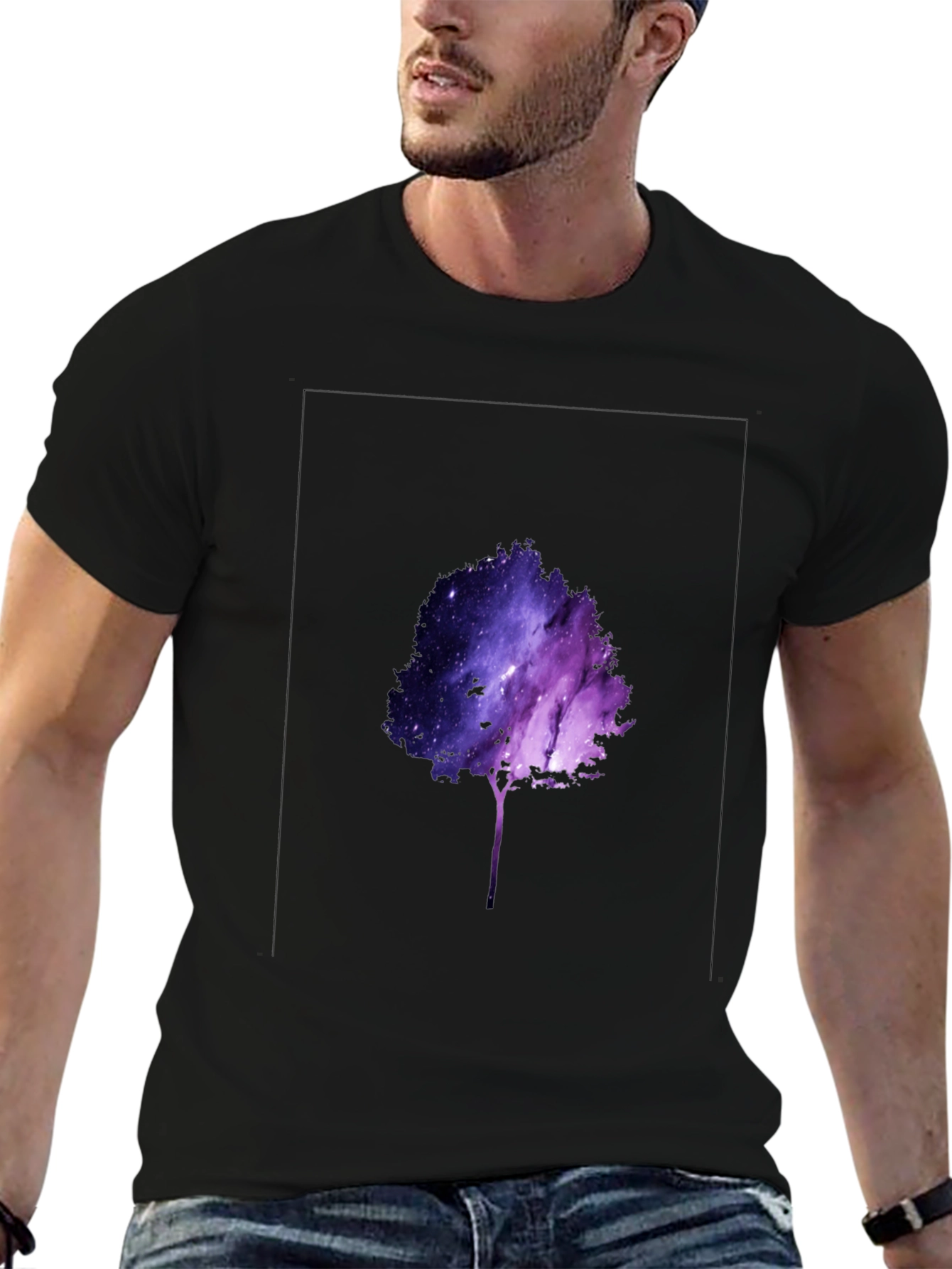 Black Galaxy Tree Graphic Black T-Shirt view 6