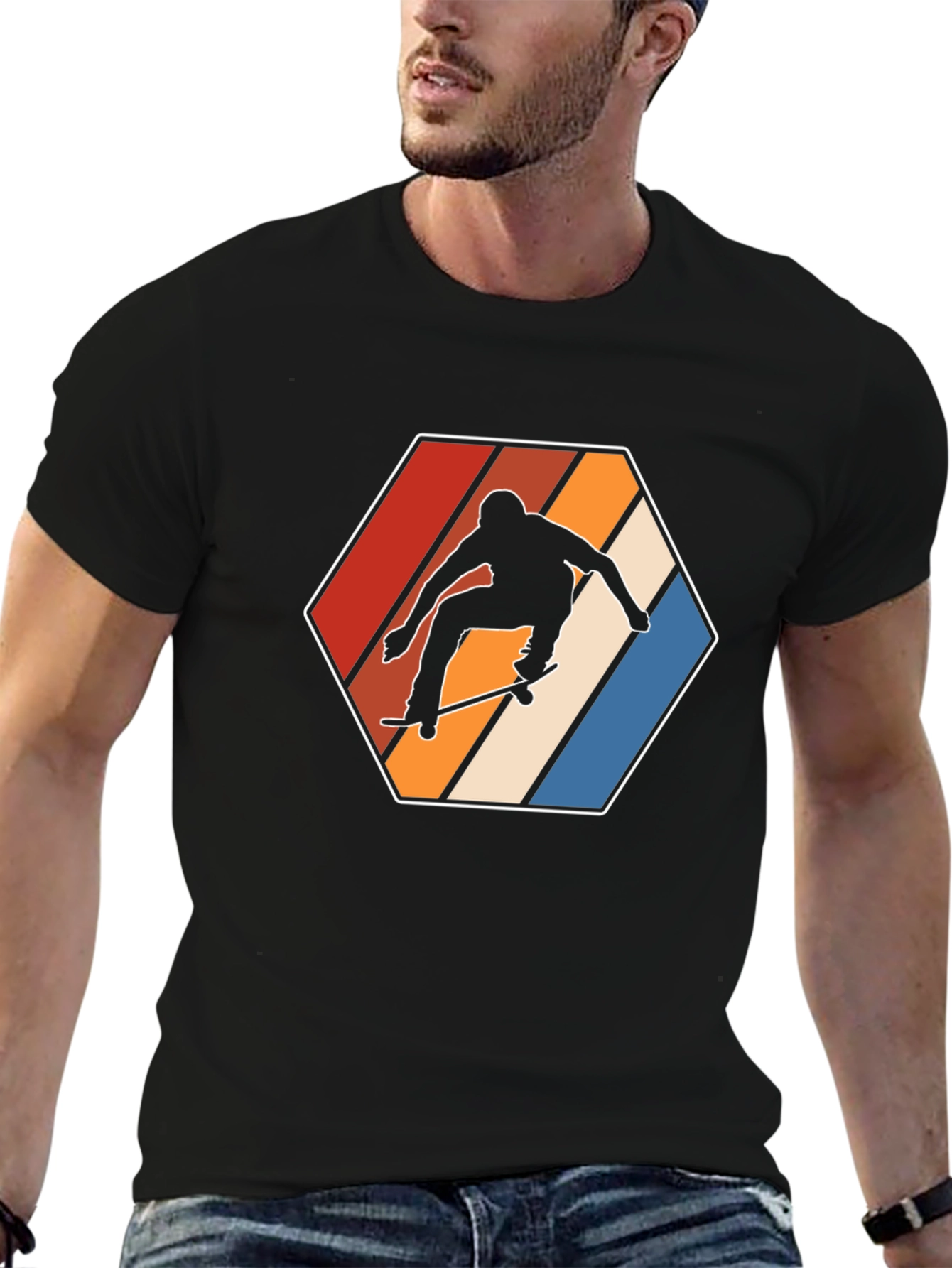 Black Retro Skateboarder Graphic T-Shirt view 6