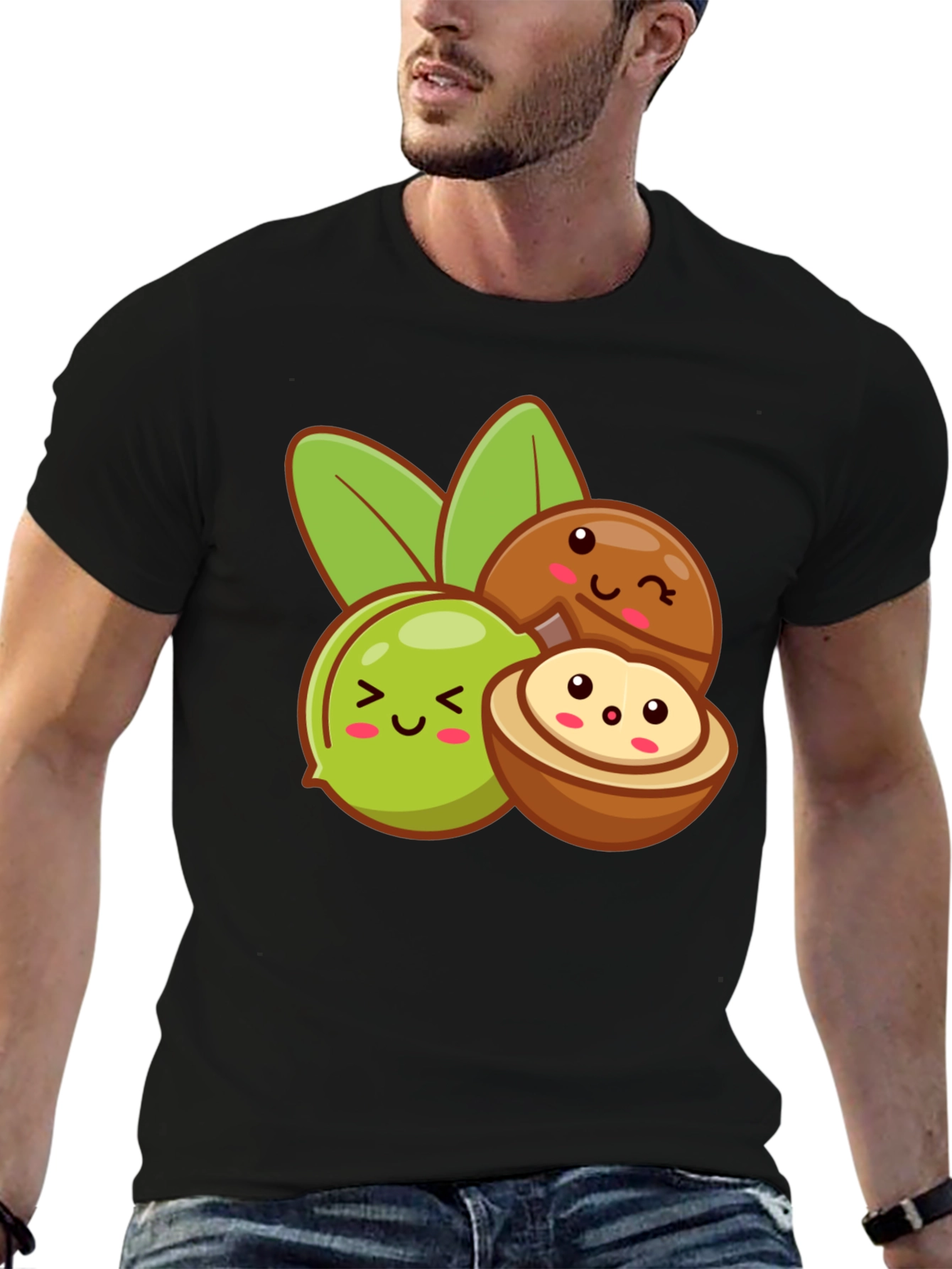 Black Cute Kawaii Macadamia Nut T-Shirt view 6