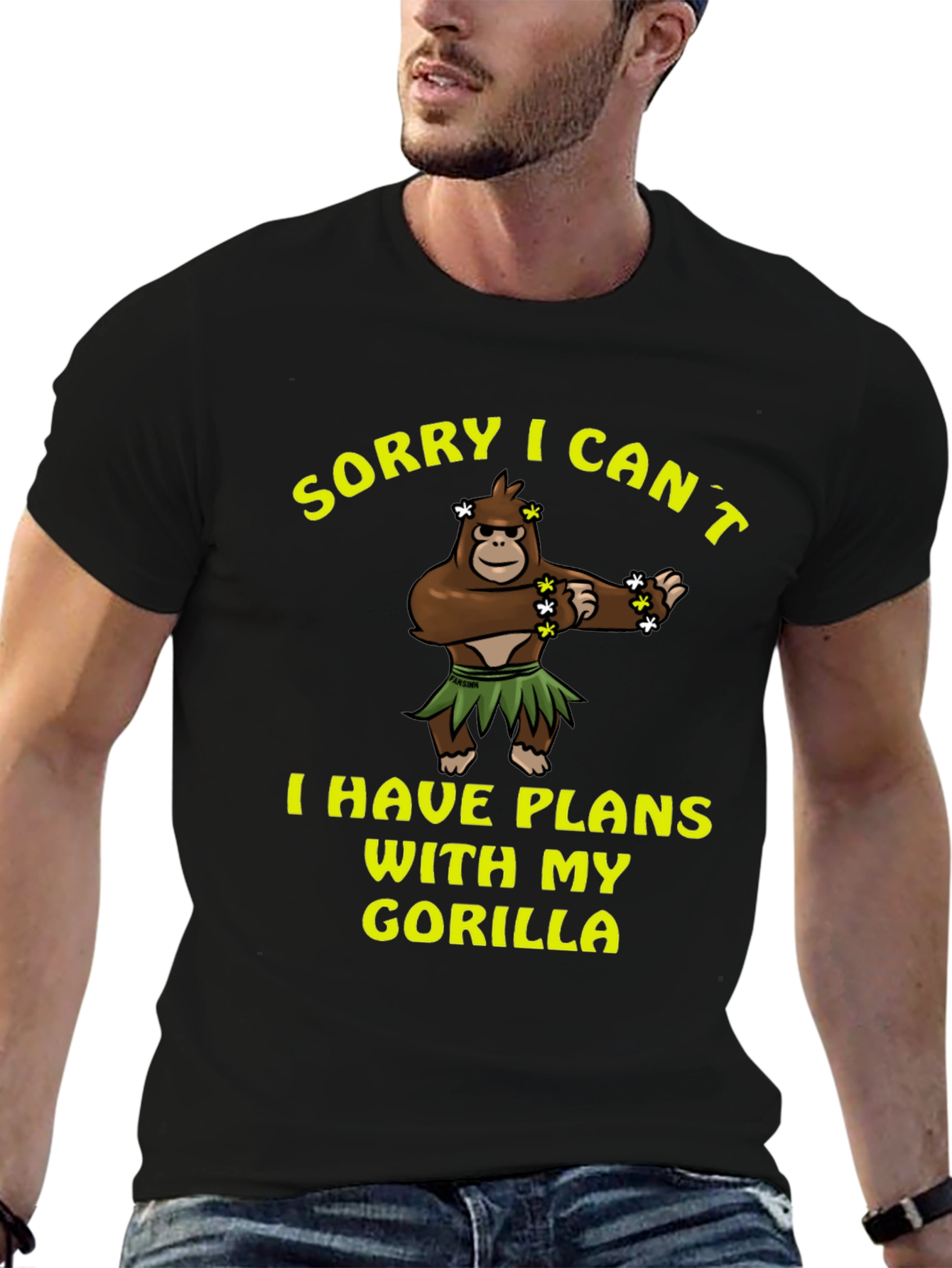 Black Sorry I Can't, Gorilla T-Shirt view 6