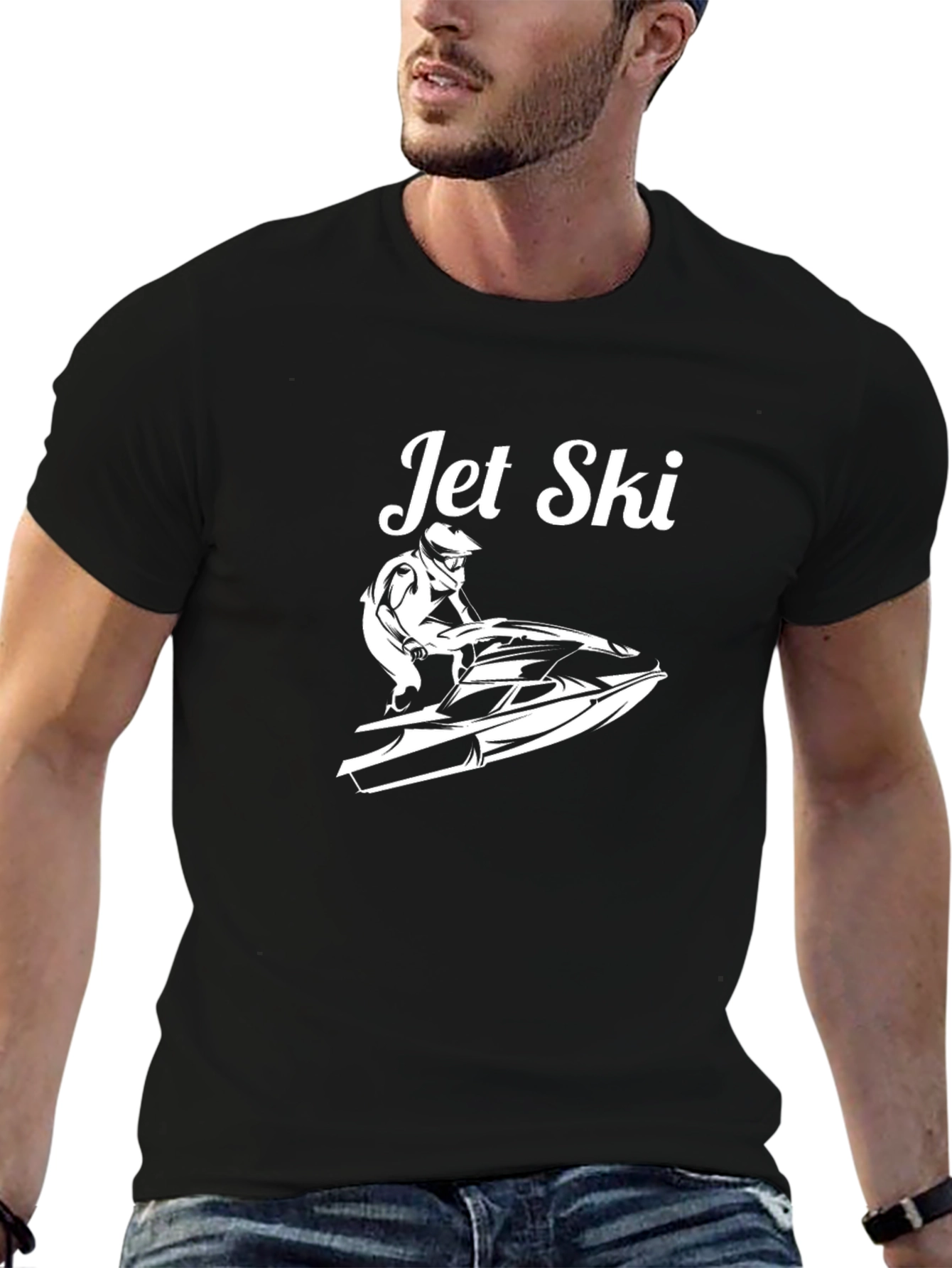 Black Jet Ski Graphic Tee - Black Cotton T-Shirt view 6