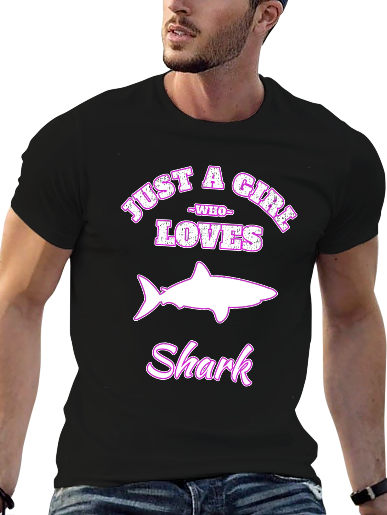 Black Just a Girl Who Loves Sharks T-Shirt view 6