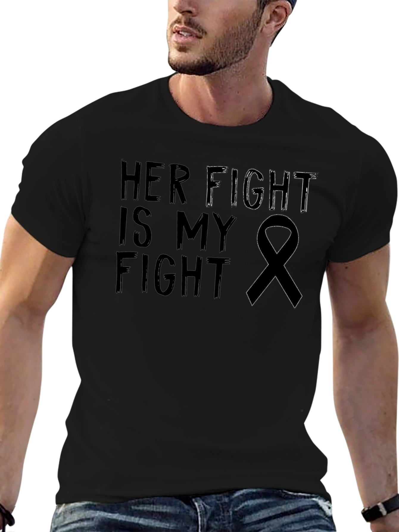 Black Her Fight is My Fight Awareness Ribbon T-Shirt view 6
