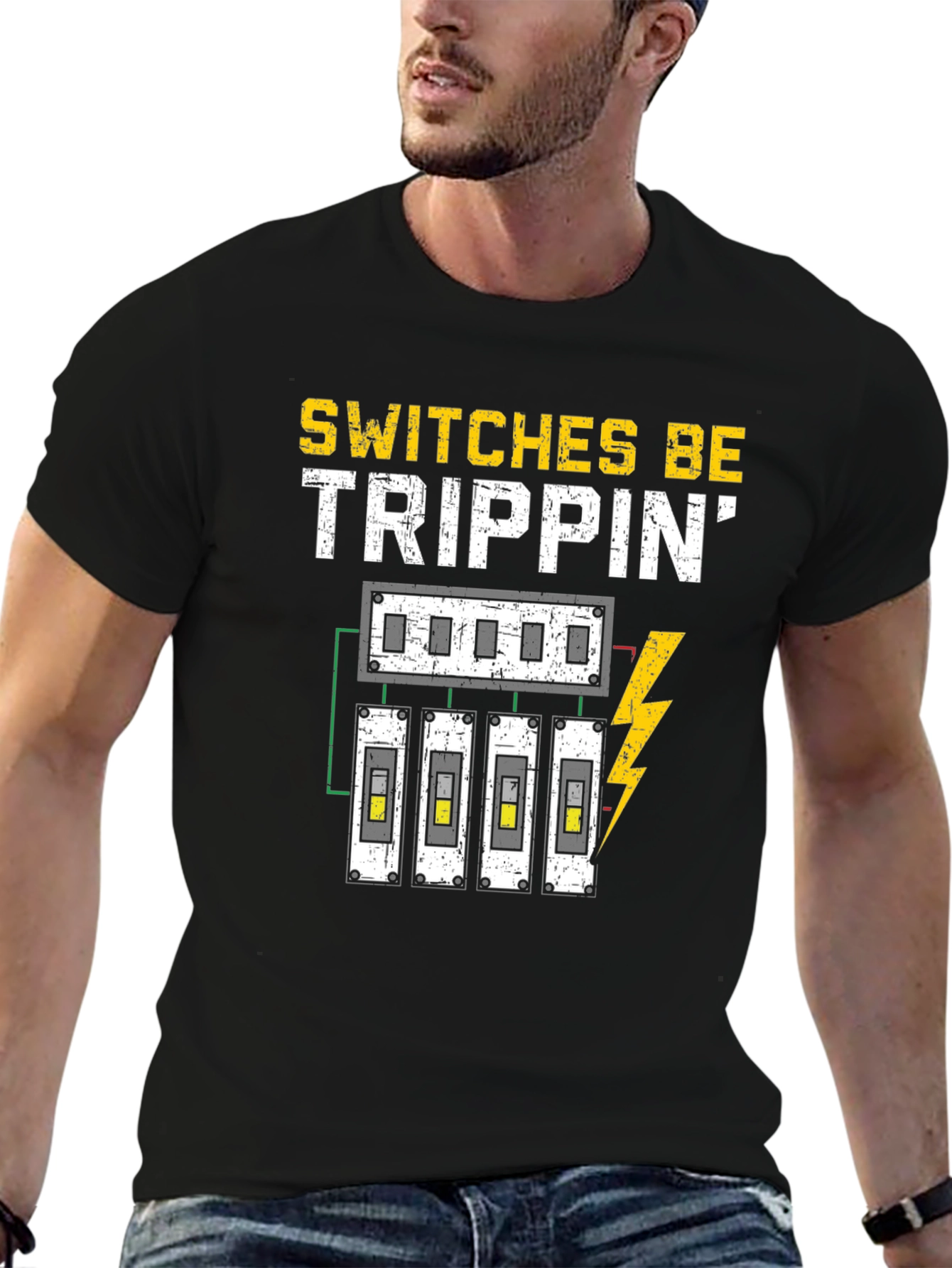 Black Switches Be Trippin' Funny Electrician T-Shirt view 6