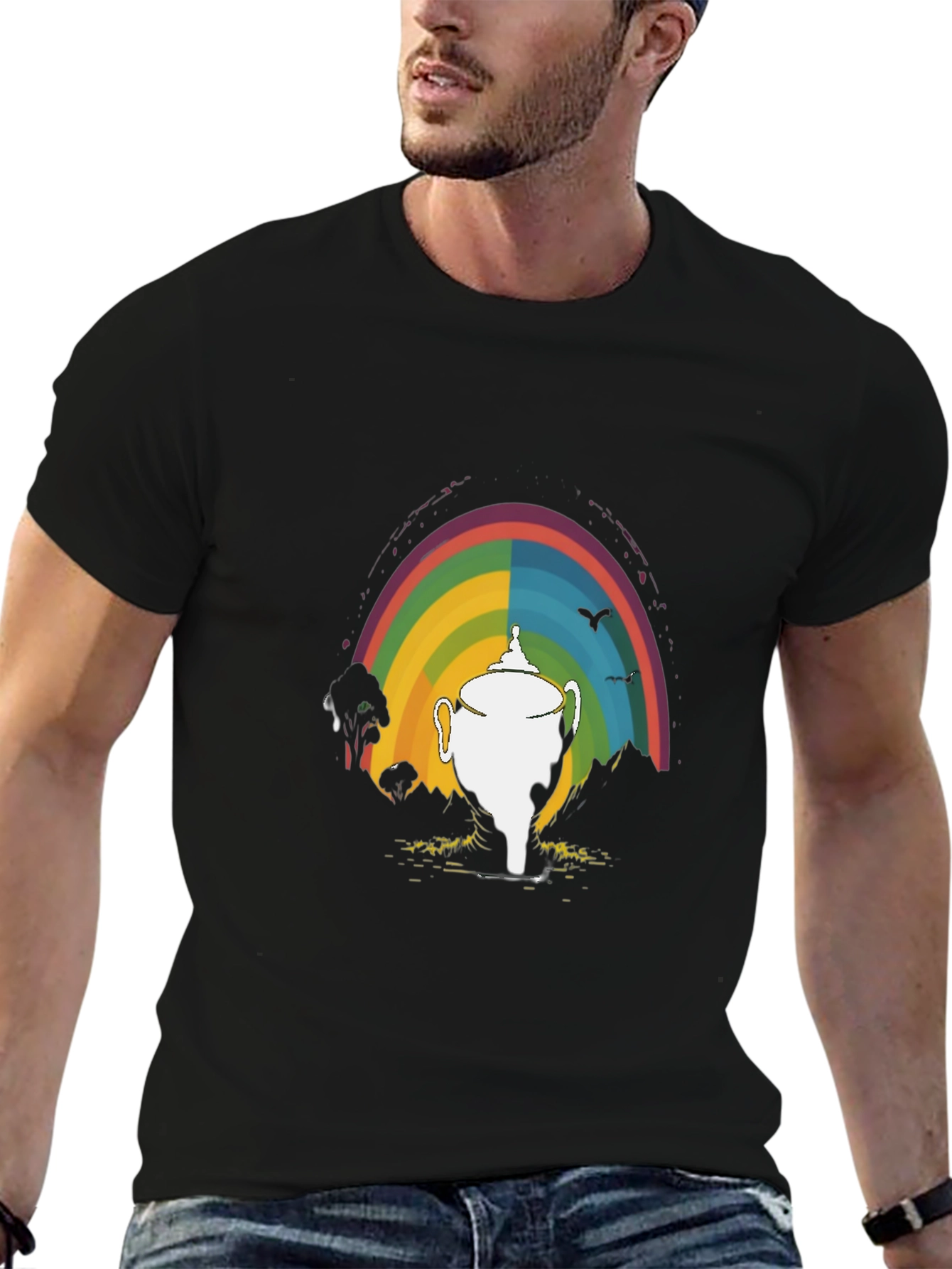 Black Rainbow Trophy Graphic Tee - Unisex Black T-Shirt view 6