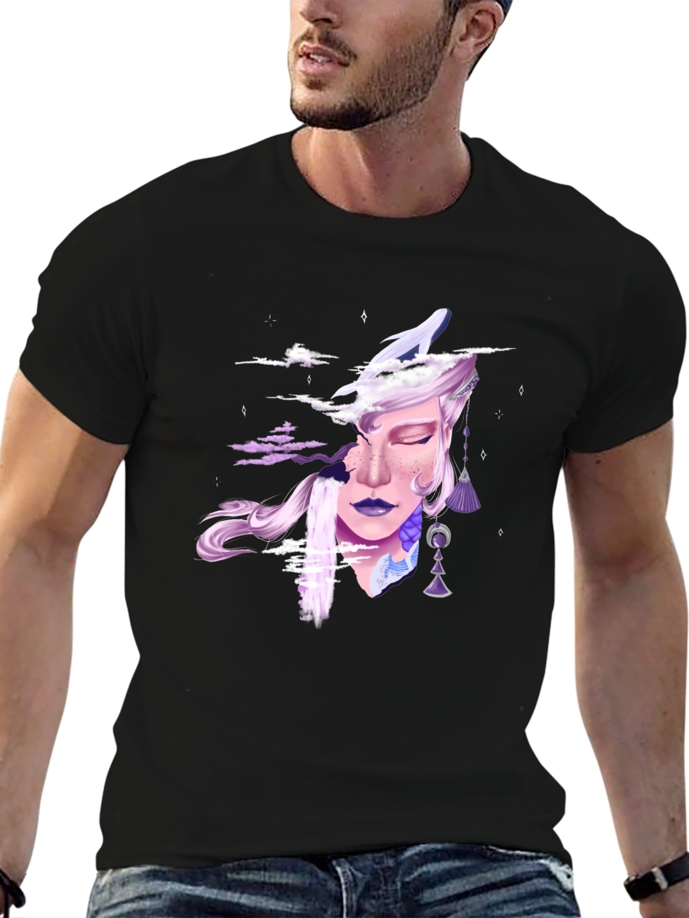 Black Fantasy Dreamscape Graphic Tee - Unisex Black T-Shirt view 6