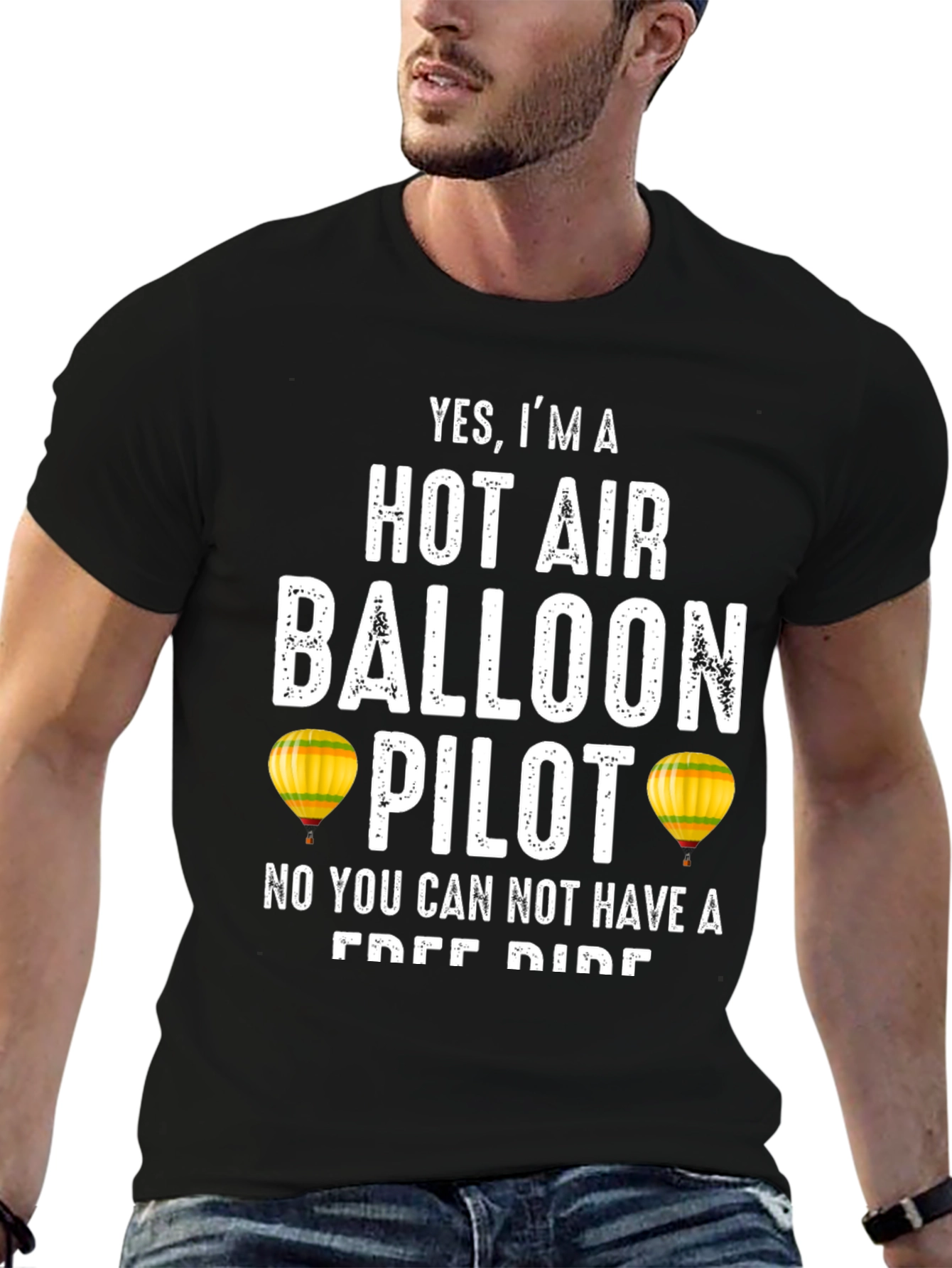 Black Hot Air Balloon Pilot Funny T-Shirt view 6