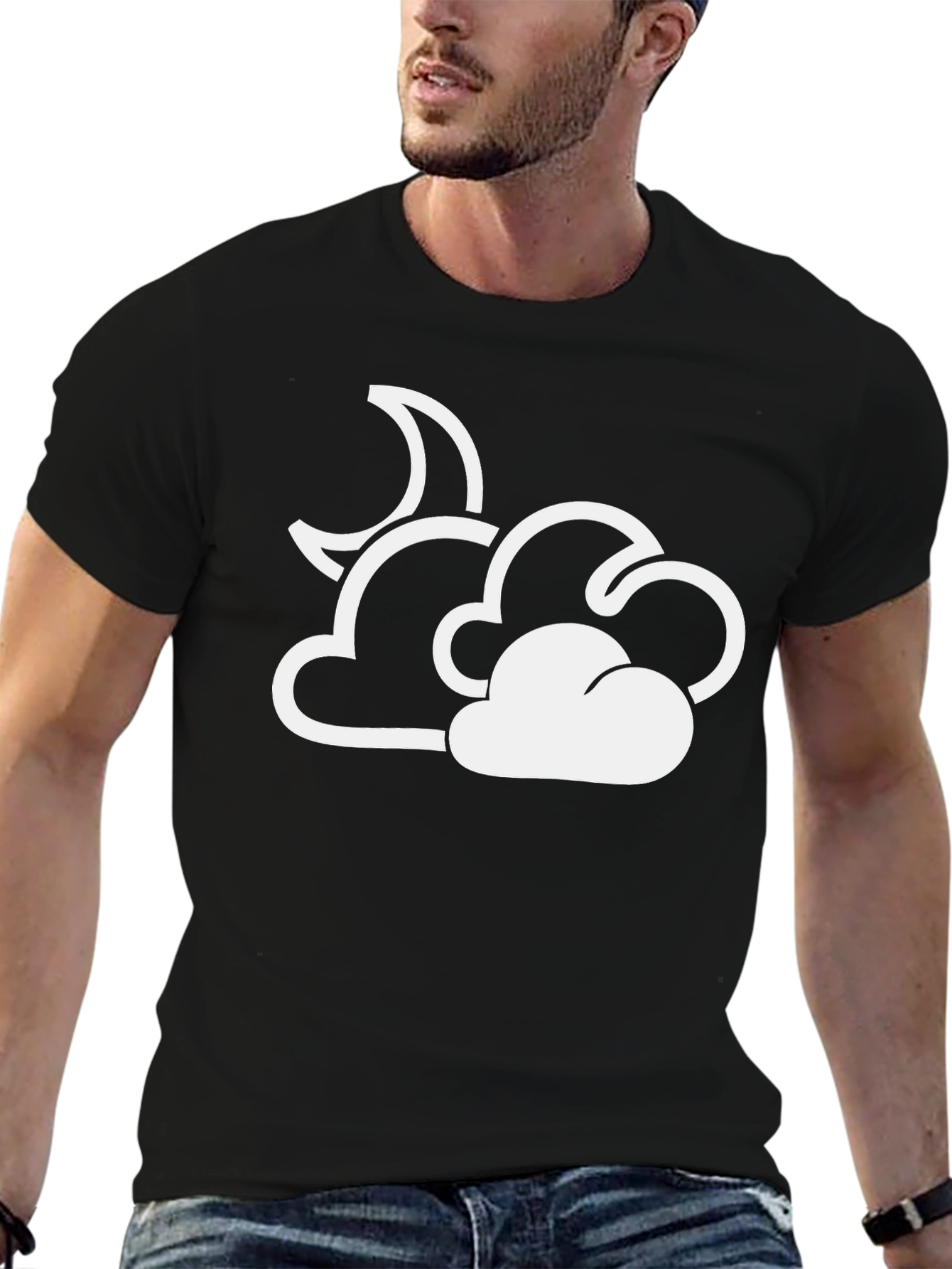 Black Cloud Moon Graphic T-Shirt - Black Cotton Blend view 6