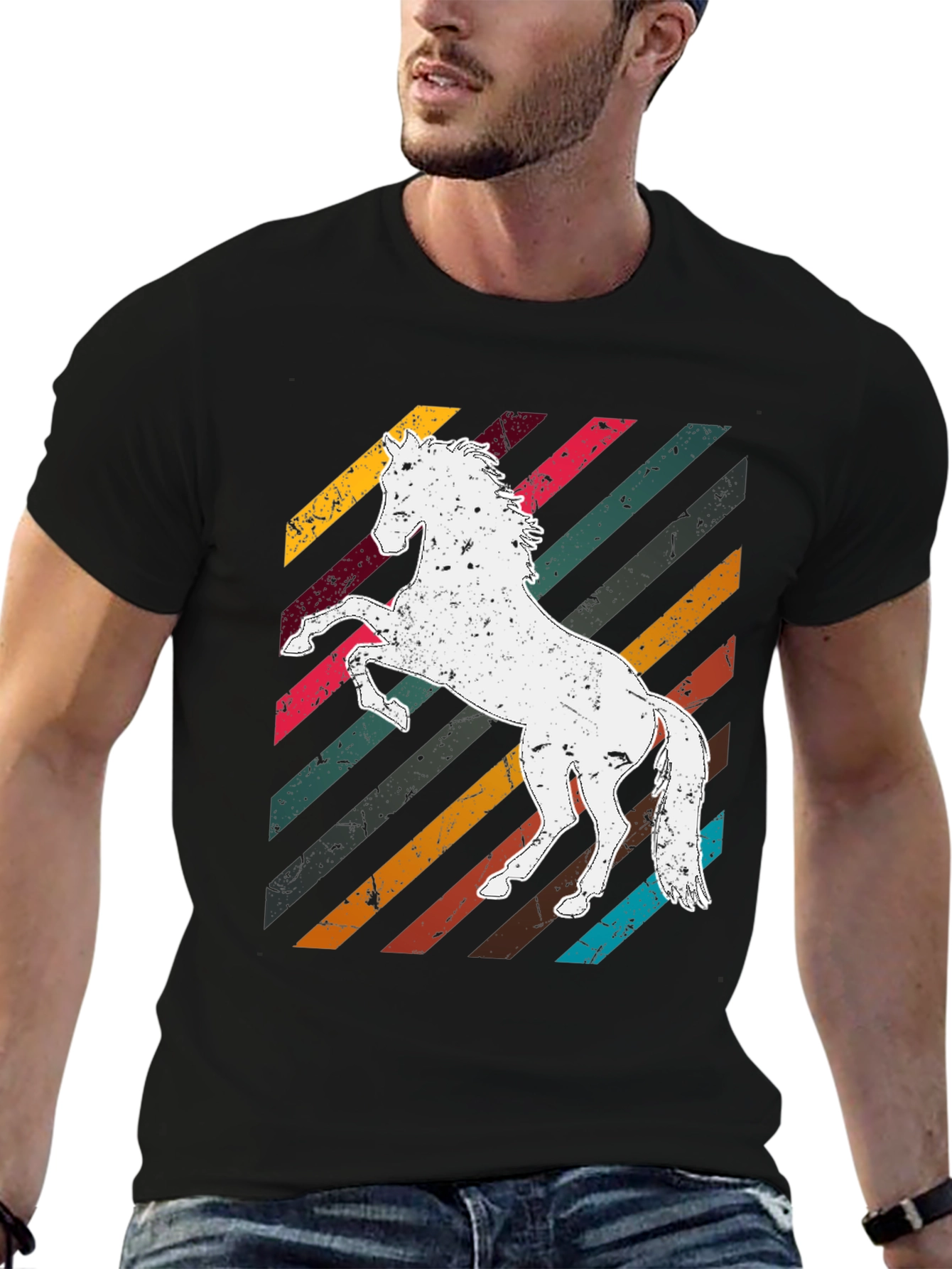 Black Retro Horse Graphic Tee - Men's Black T-Shirt view 6