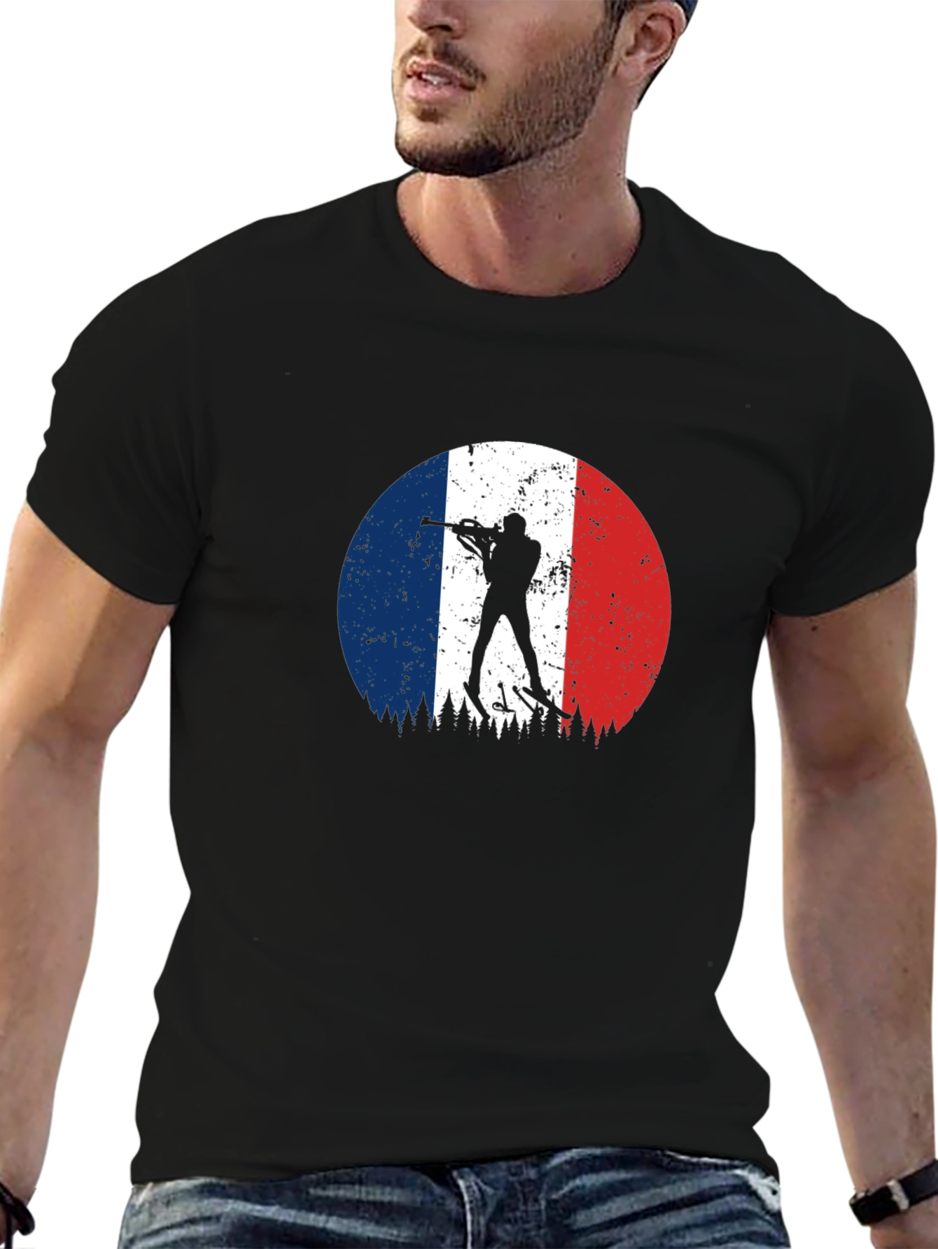Black Biathlon France Flag Black T-Shirt view 6