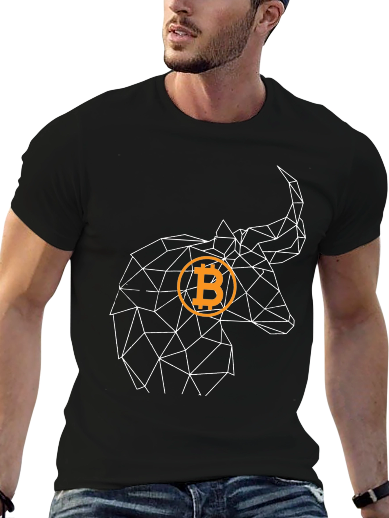 Black Bitcoin Bull Geometric Black T-Shirt view 6
